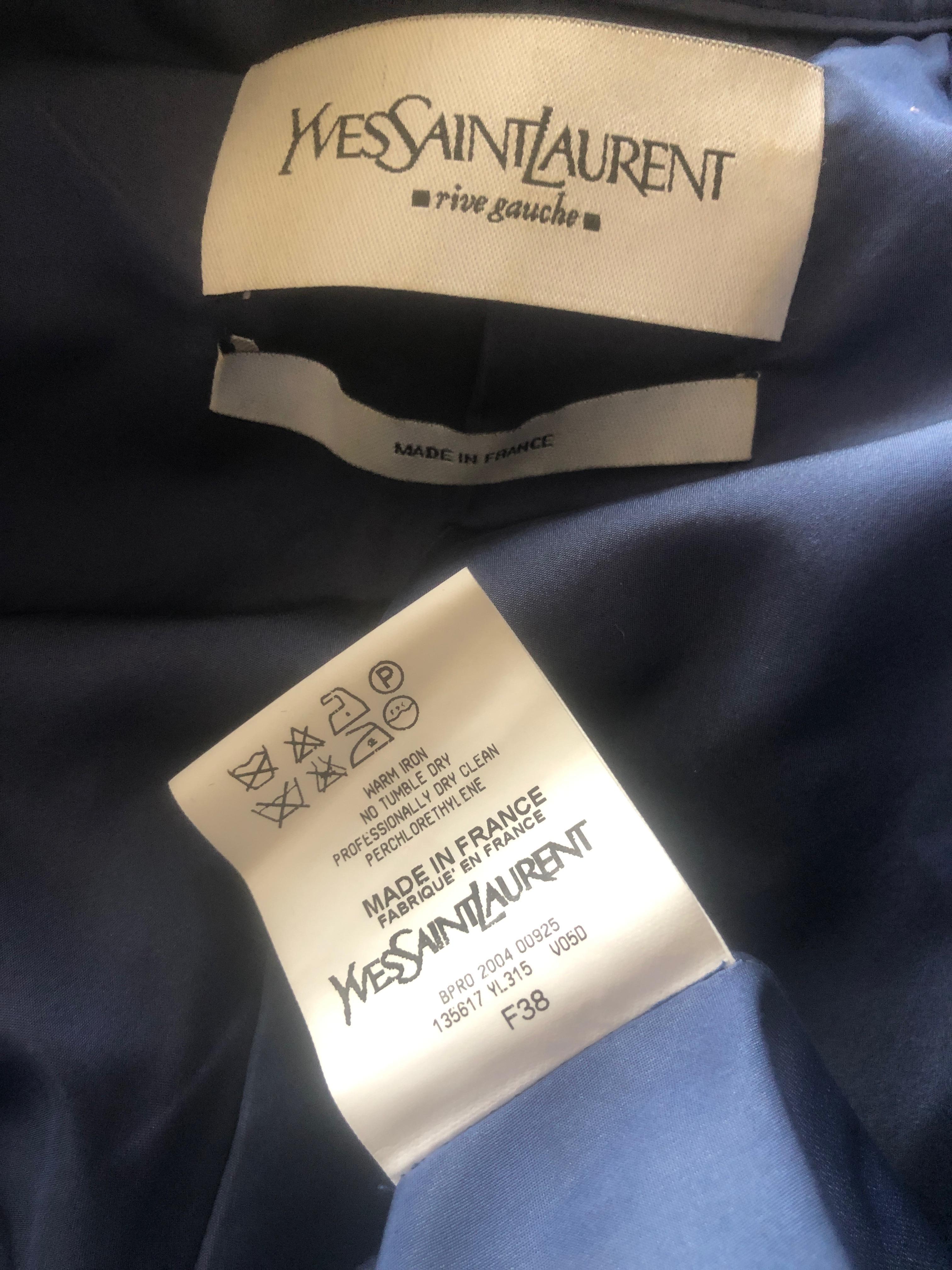 Yves Saint Laurent Tom Ford Fall 2004 Teal Blue Silk Pagoda Shoulder Jacket For Sale 2