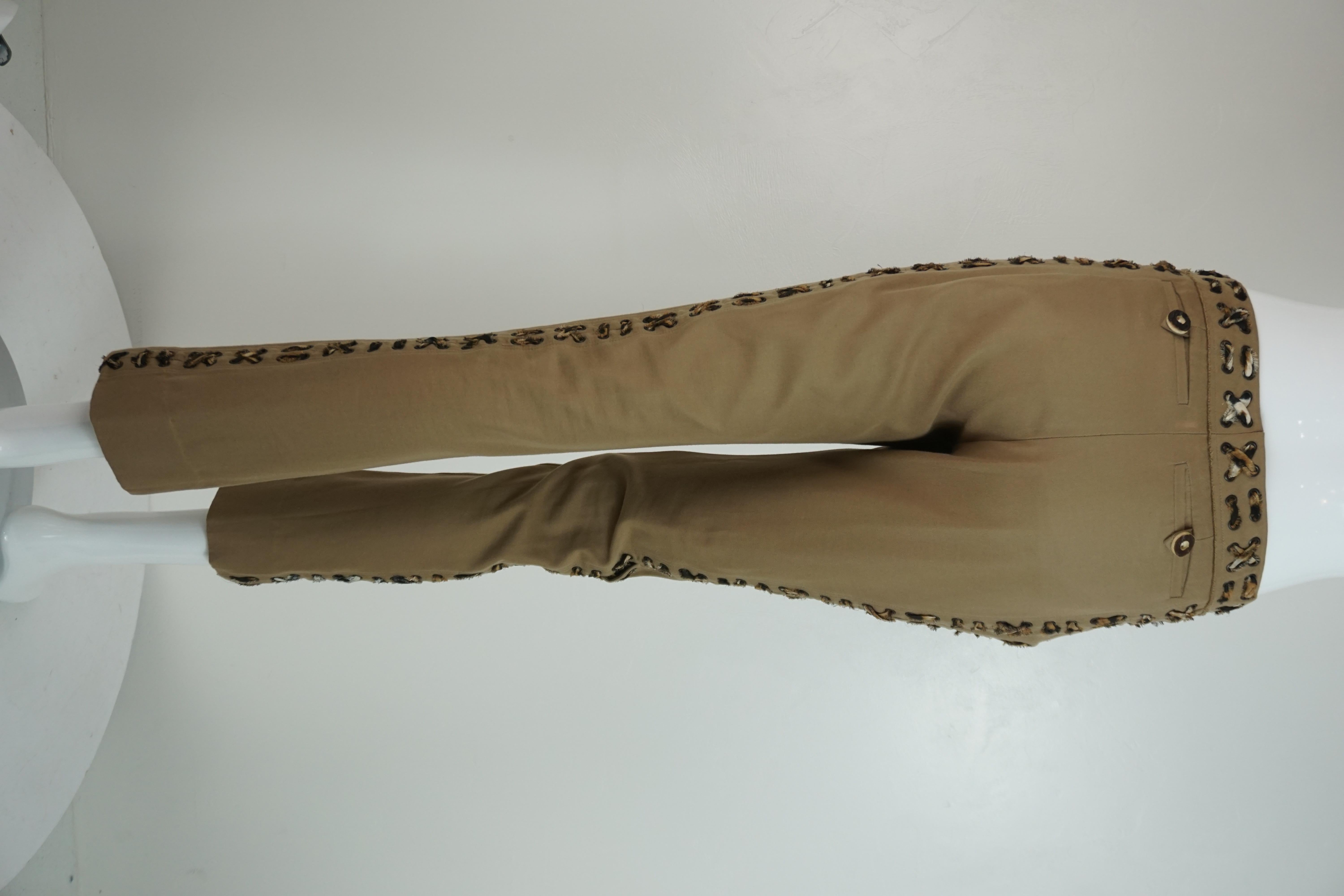 Yves Saint Laurent Tom Ford Khaki Leopard Lace Pants In Good Condition For Sale In Carmel, CA