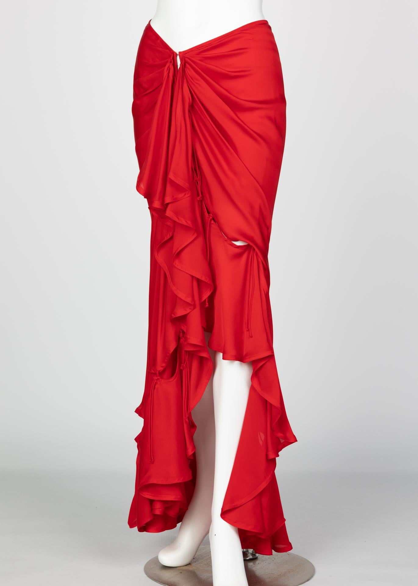 Yves Saint Laurent Tom Ford Red Silk Flamenco Skirt YSL, Runway 2003 6