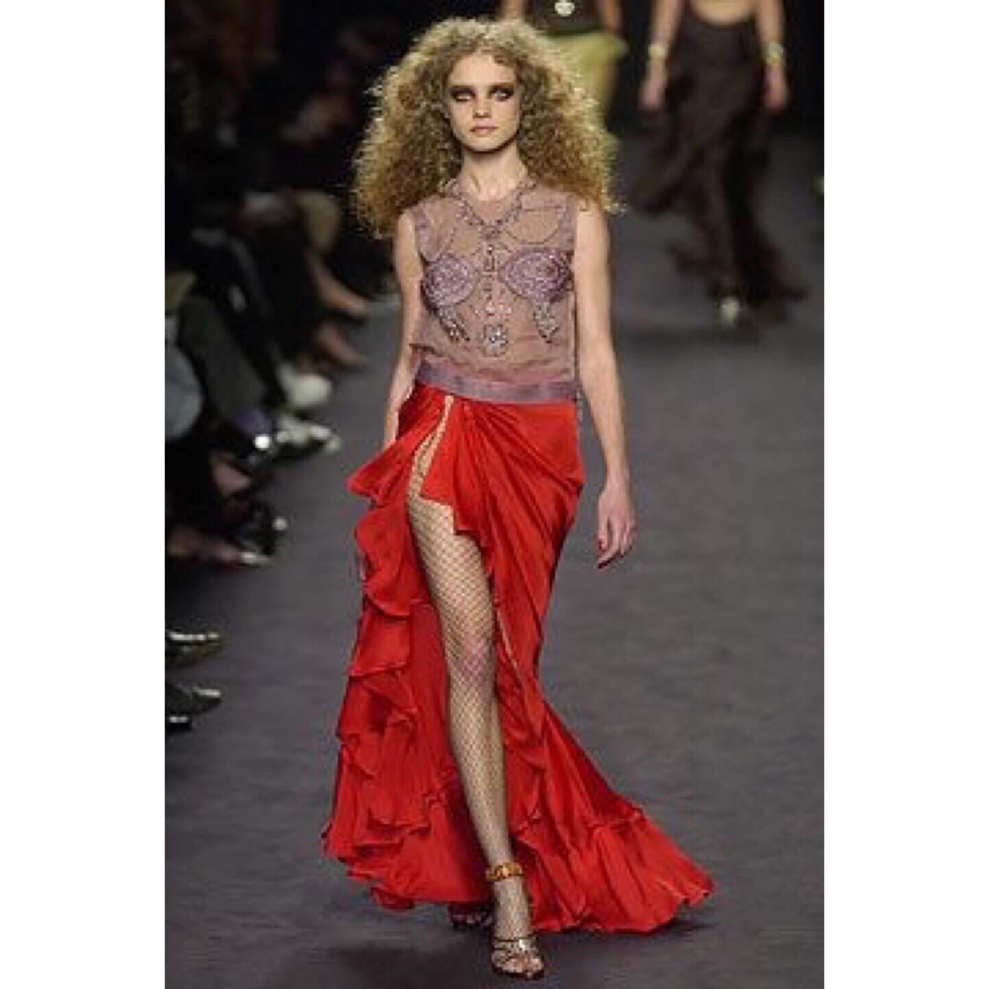 Yves Saint Laurent Tom Ford Red Silk Flamenco Skirt YSL, Runway 2003 7