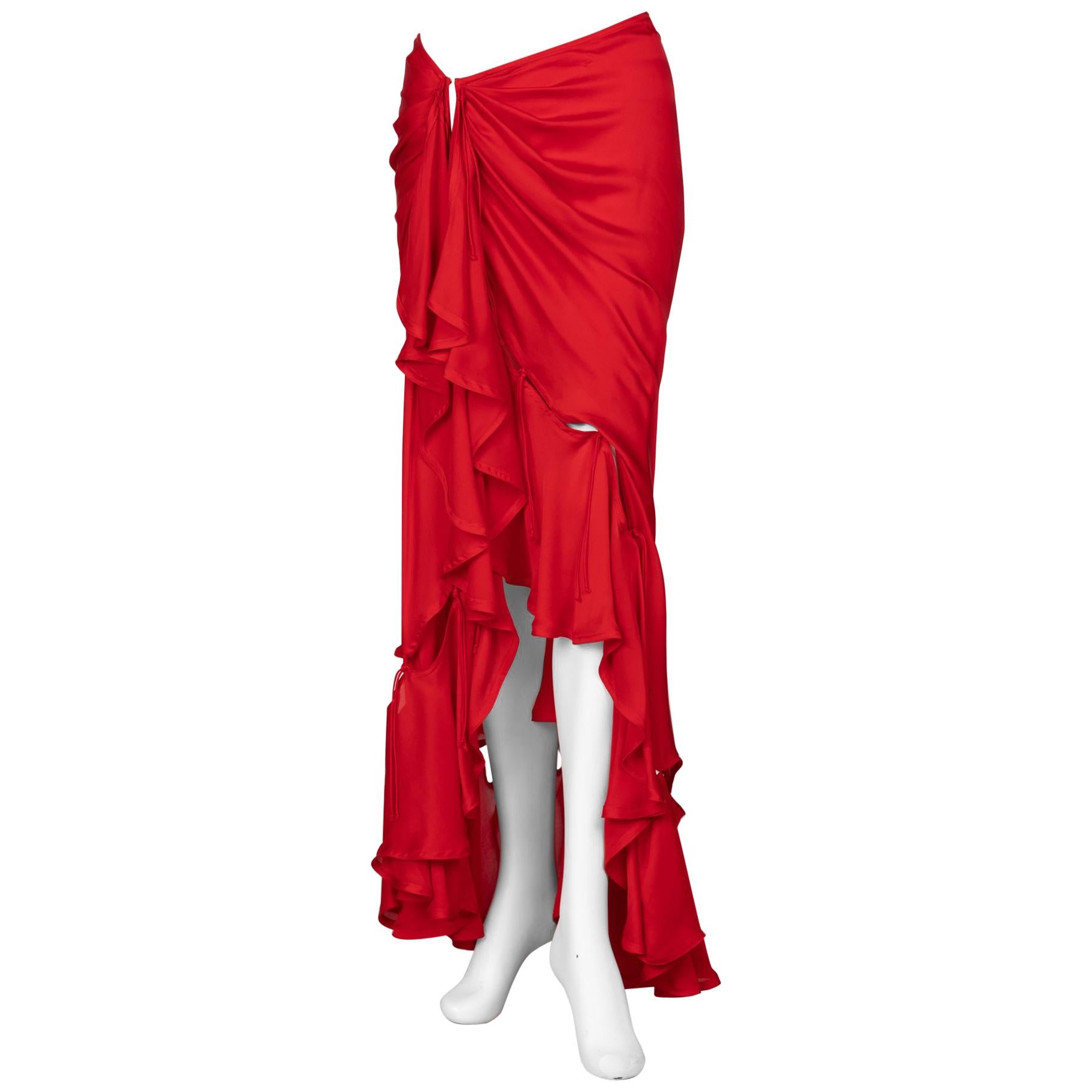 Yves Saint Laurent Tom Ford Red Silk Flamenco Skirt YSL, Runway 2003