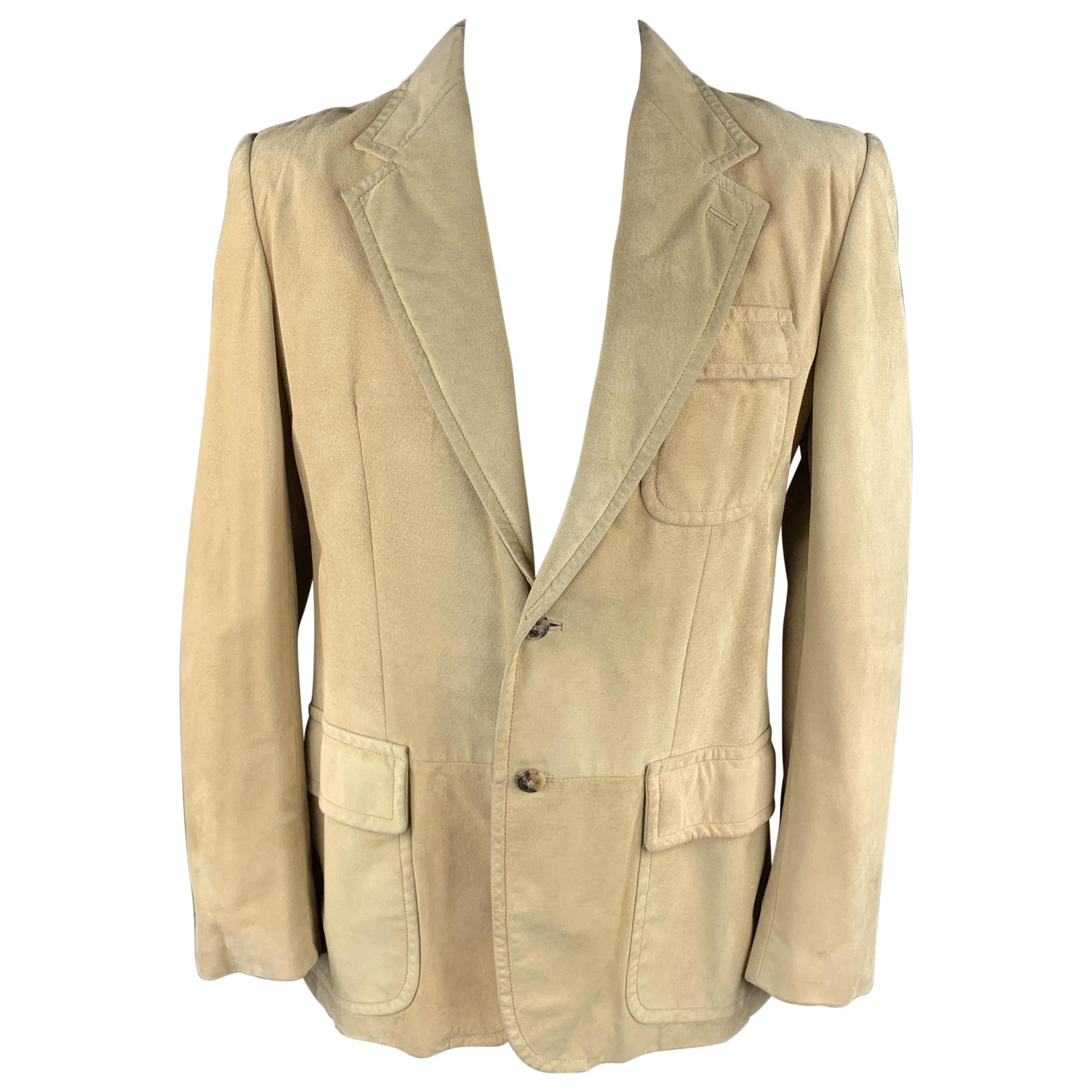 YVES SAINT LAURENT Tom Ford Rive Gauche Size 42 Natural Suede Notch Lapel Jacket