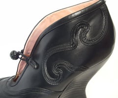 YvesSaintLaurent TomFord Finale Sculptural LotusHeel&Applique Black Ankle Boots