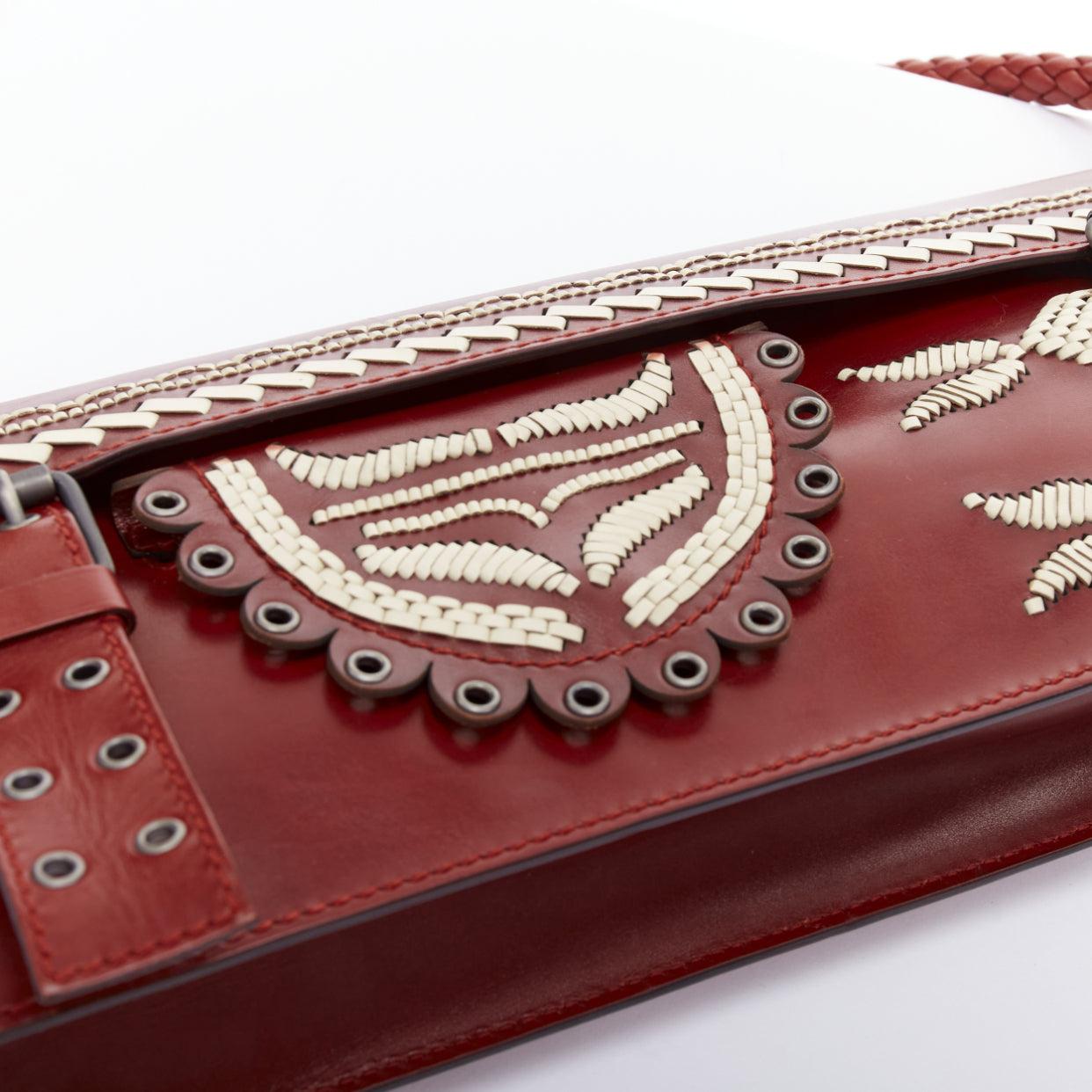 YVES SAINT LAURENT Tom Ford Vintage red calfskin woven applique shoulder bag 4