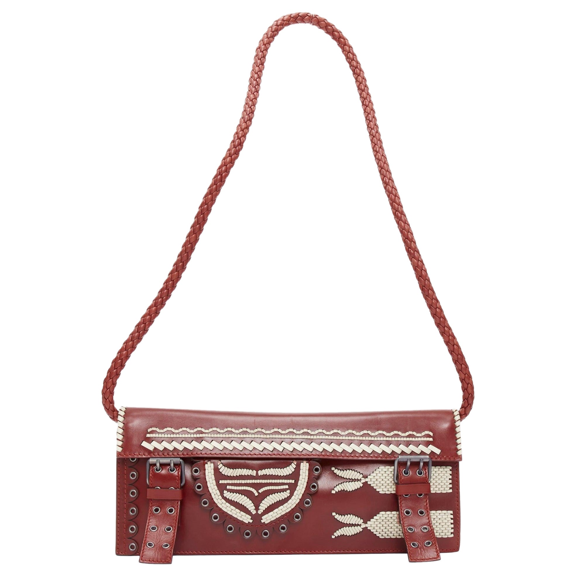 YVES SAINT LAURENT Tom Ford Vintage red calfskin woven applique shoulder bag