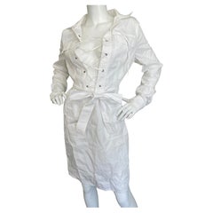 Yves Saint Laurent Tom Ford White Cotton Lace Up Safari Dress with Sash Belt