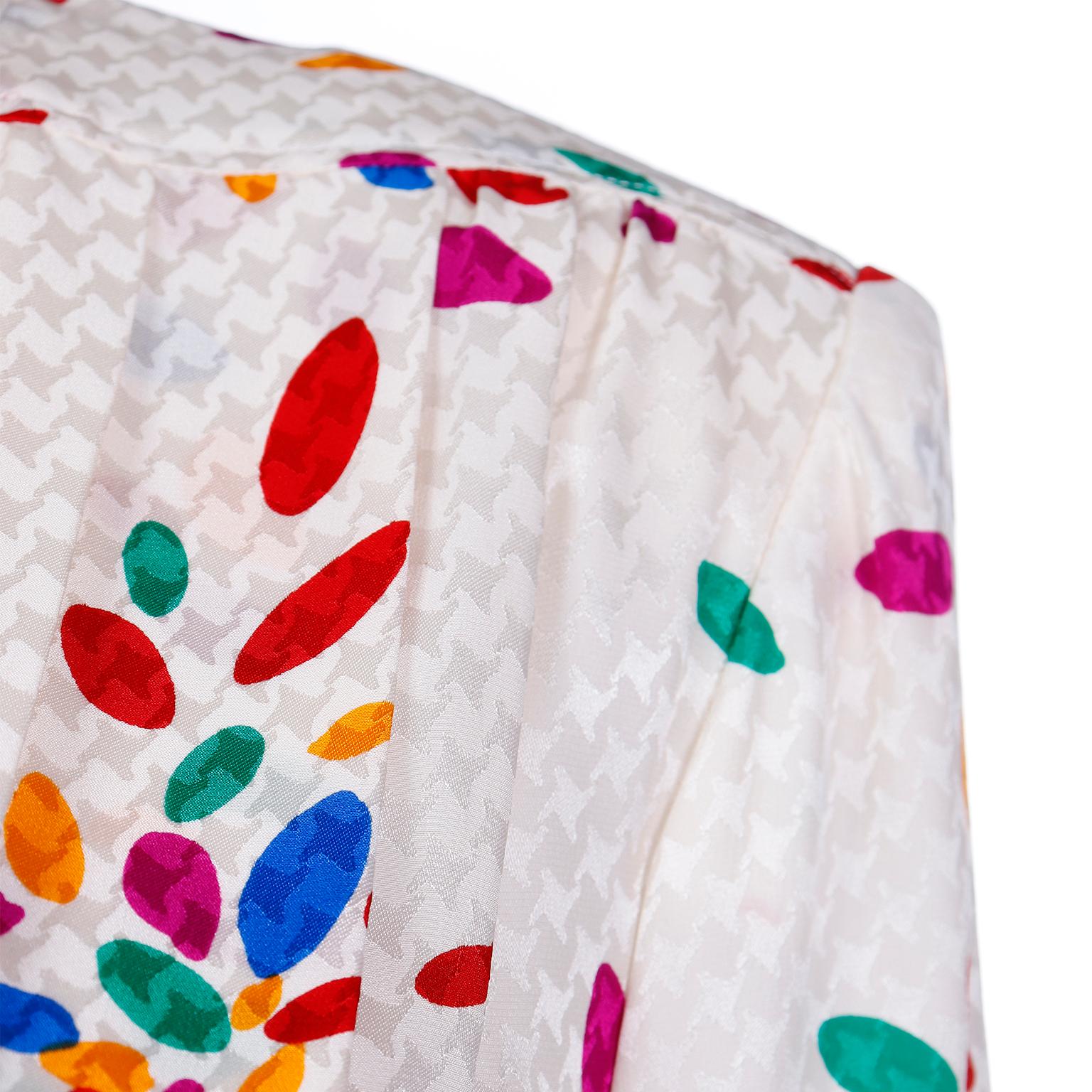 Yves Saint laurent Tonal White Print Silk Dress w Colorful Ovals & Polka Dots For Sale 4