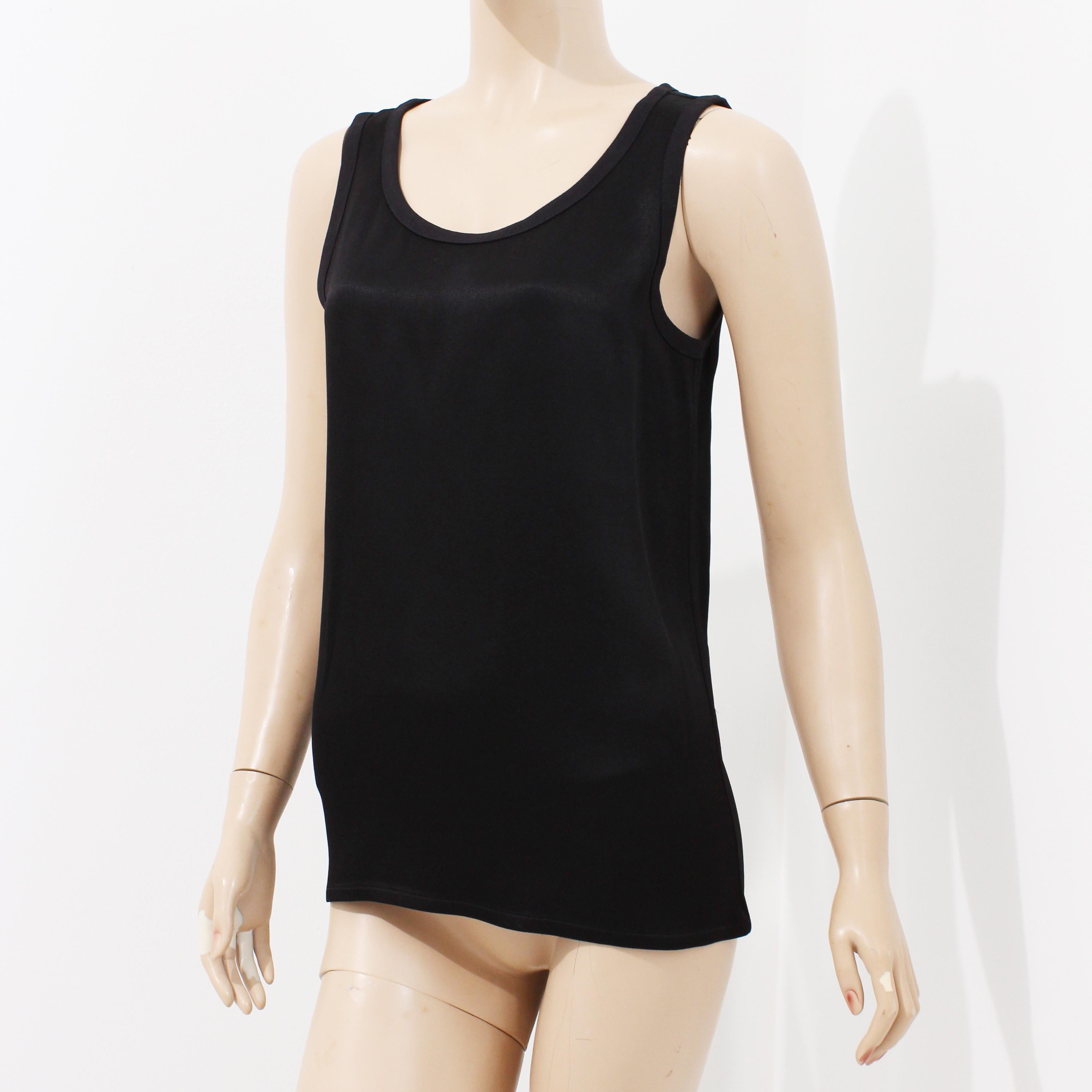 Donna Yves Saint Laurent Top nero in raso senza maniche con canotta vintage anni '90 taglia 34 in vendita