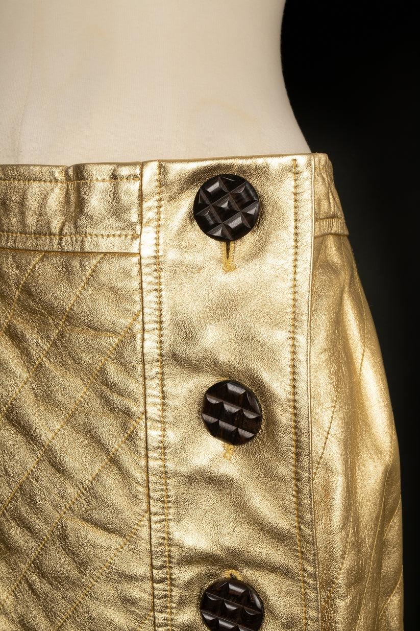 Women's Yves Saint Laurent Topstitched Golden Leather Skirt For Sale