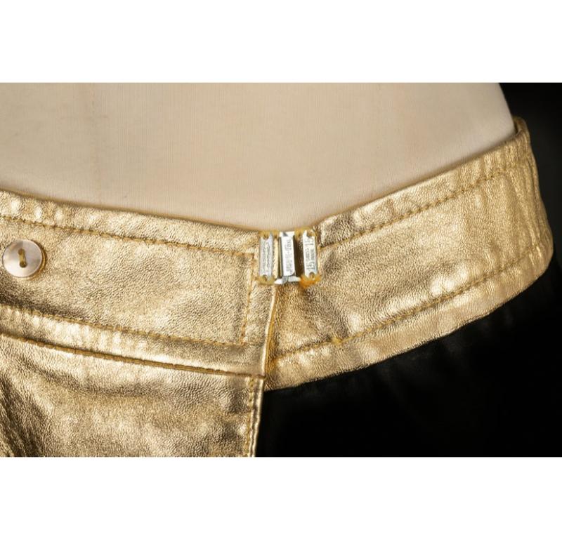 Yves Saint Laurent Topstitched Golden Leather Skirt For Sale 2