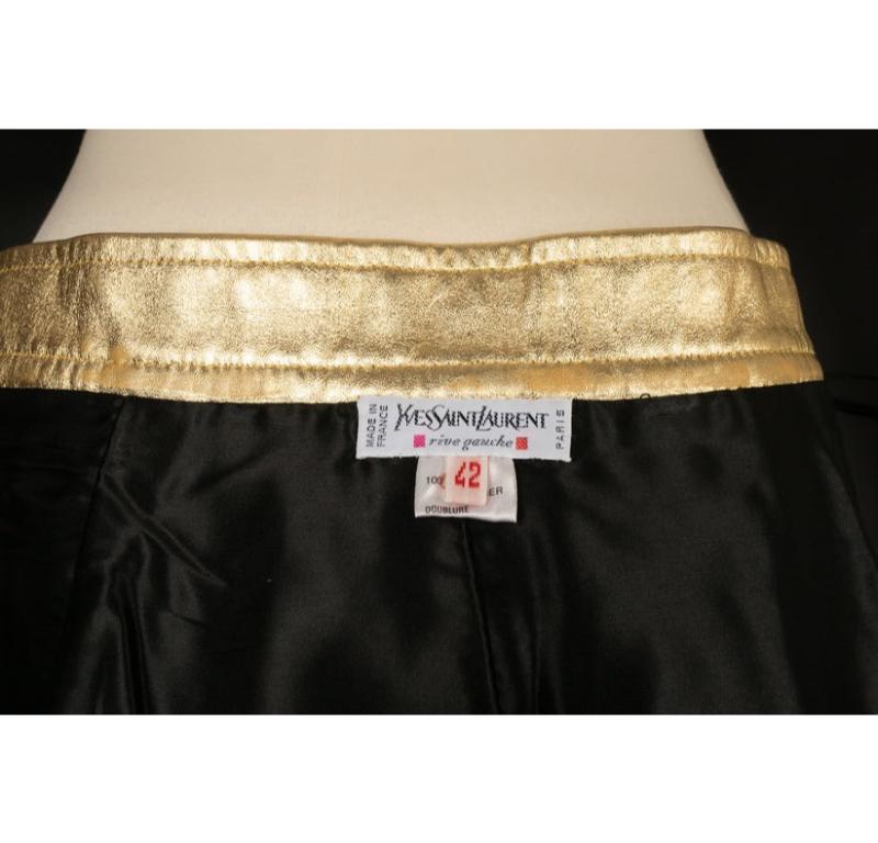 Yves Saint Laurent Topstitched Golden Leather Skirt For Sale 3