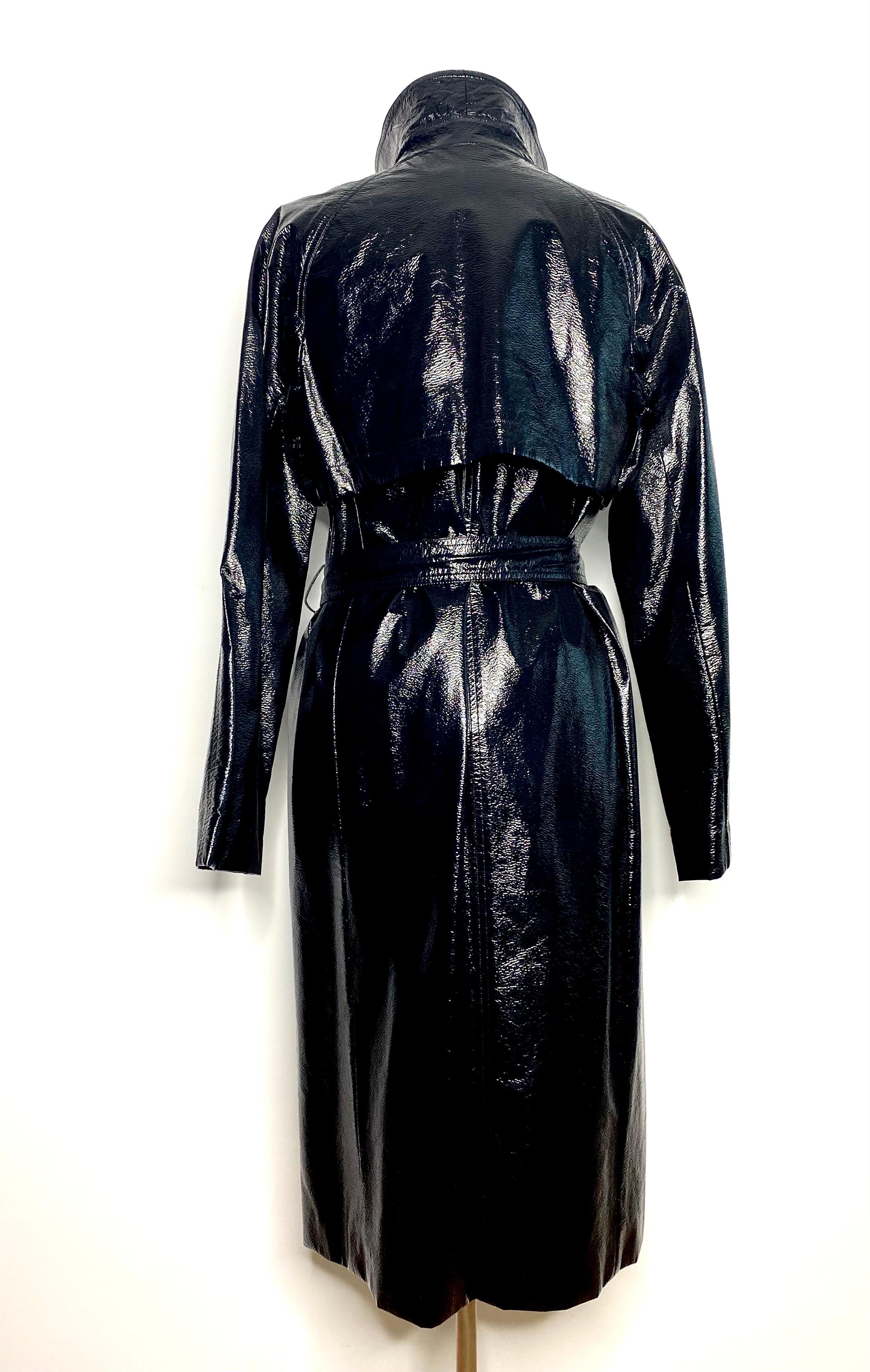 Women's or Men's Yves saint laurent trench coat circa 1990 black patent