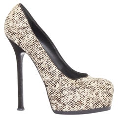YVES SAINT LAURENT Tribtoo 105 black printed calf hair platform pumps EU39.5