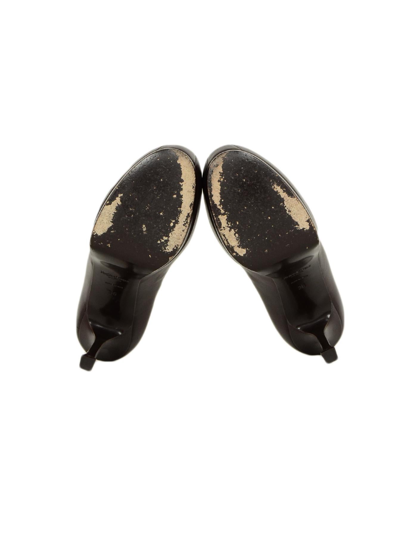 Yves Saint Laurent Tribtoo 80 Brown Leather Pumps sz 36 In Excellent Condition In New York, NY