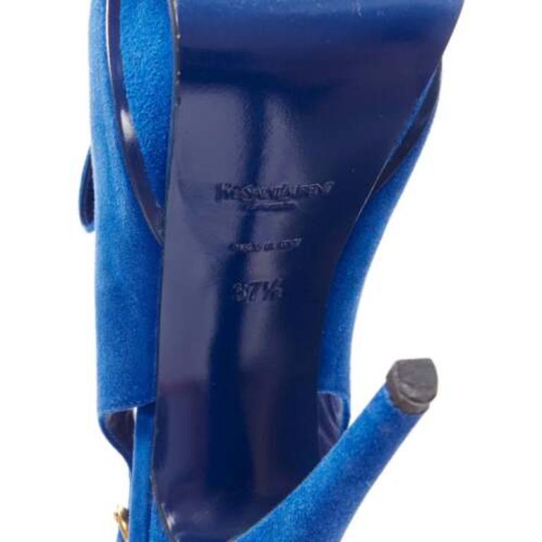 Yves SAINT LAURENT Tribute bleu cobalt daim frange chaîne plateforme EU37.5 en vente 6
