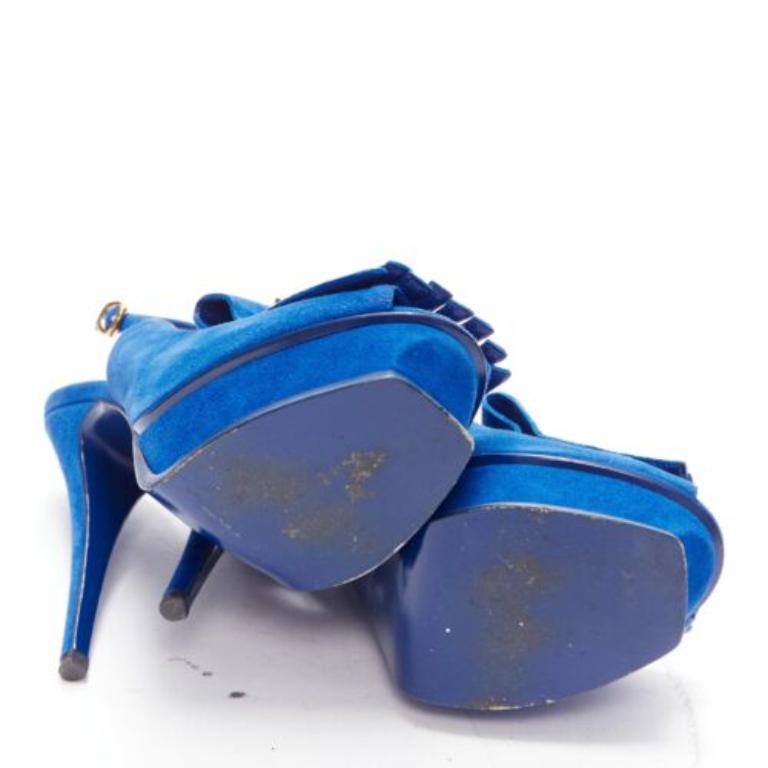 Yves SAINT LAURENT Tribute bleu cobalt daim frange chaîne plateforme EU37.5 en vente 7