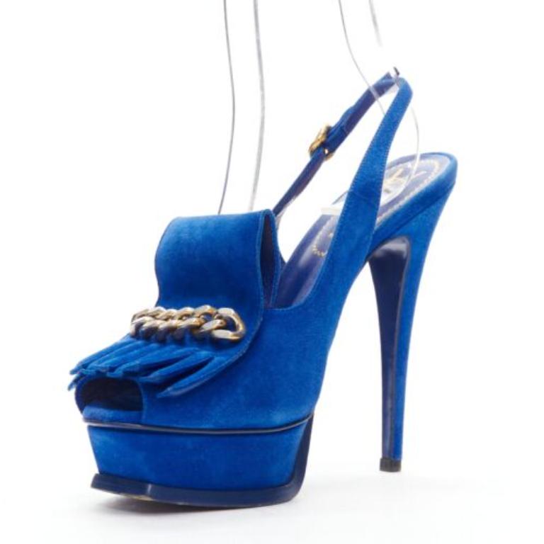 Yves SAINT LAURENT Tribute bleu cobalt daim frange chaîne plateforme EU37.5 Pour femmes en vente