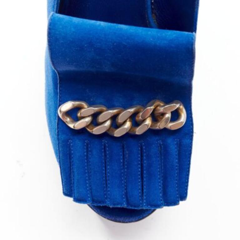 Yves SAINT LAURENT Tribute bleu cobalt daim frange chaîne plateforme EU37.5 en vente 2