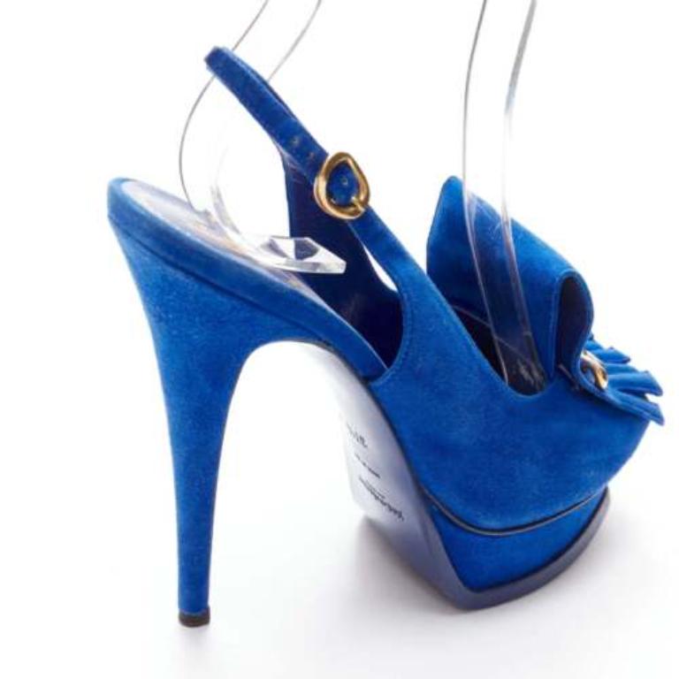 Yves SAINT LAURENT Tribute bleu cobalt daim frange chaîne plateforme EU37.5 en vente 4