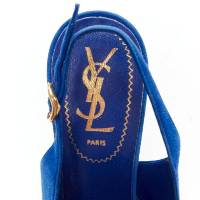 Yves SAINT LAURENT Tribute bleu cobalt daim frange chaîne plateforme EU37.5 en vente 5