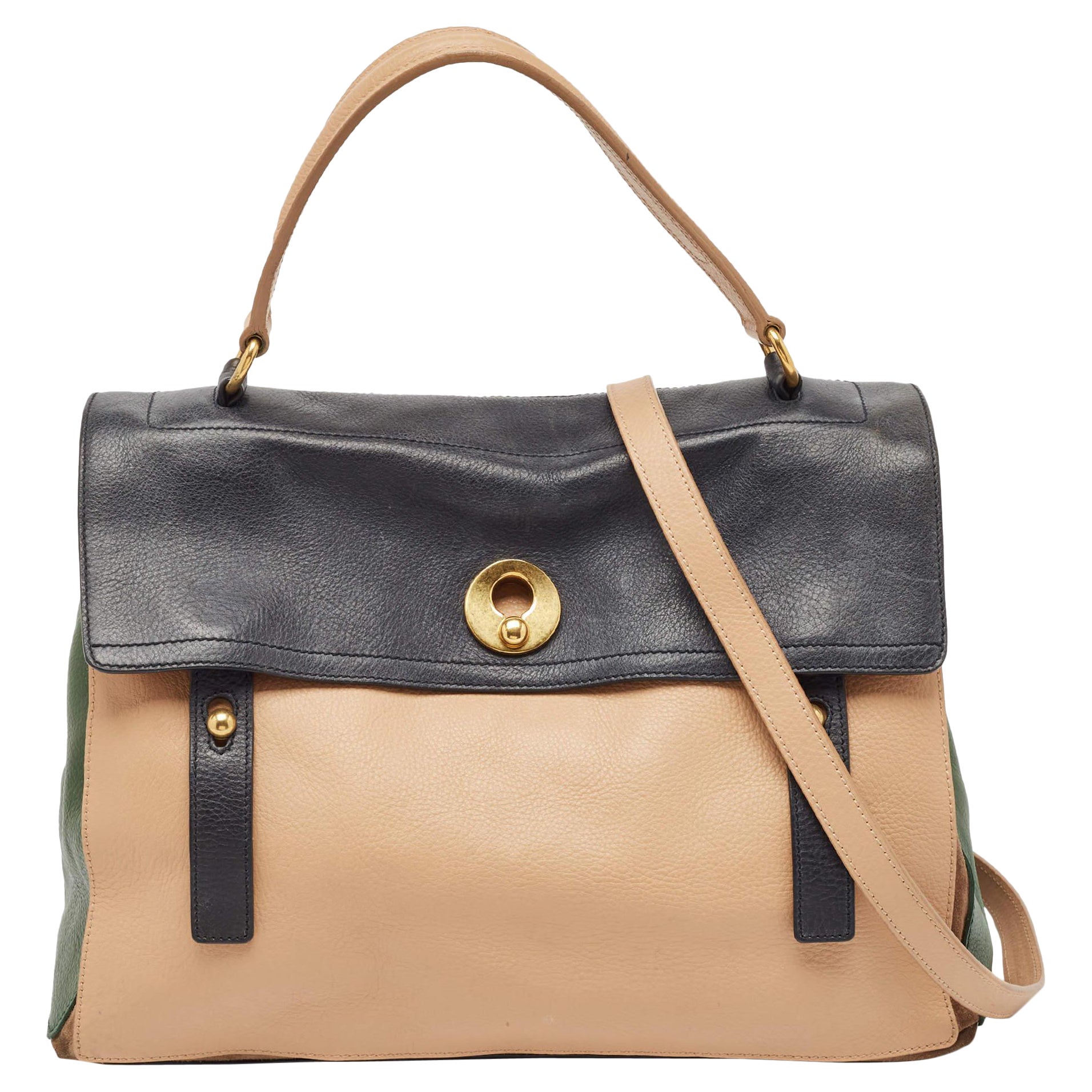 Yves Saint Laurent Tricolor Leather and Suede Large Muse Two Top Handle Bag