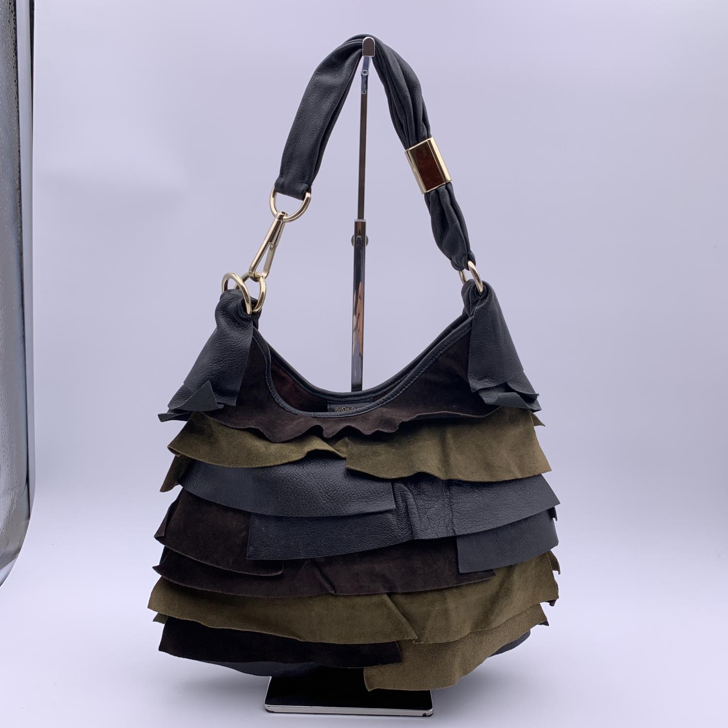 Women's Yves Saint Laurent Tricolor Ruffled Leather Suede St Tropez Hobo Bag