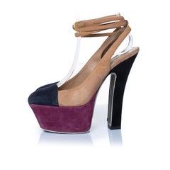 Yves Saint Laurent, tricolor suede platform pumps