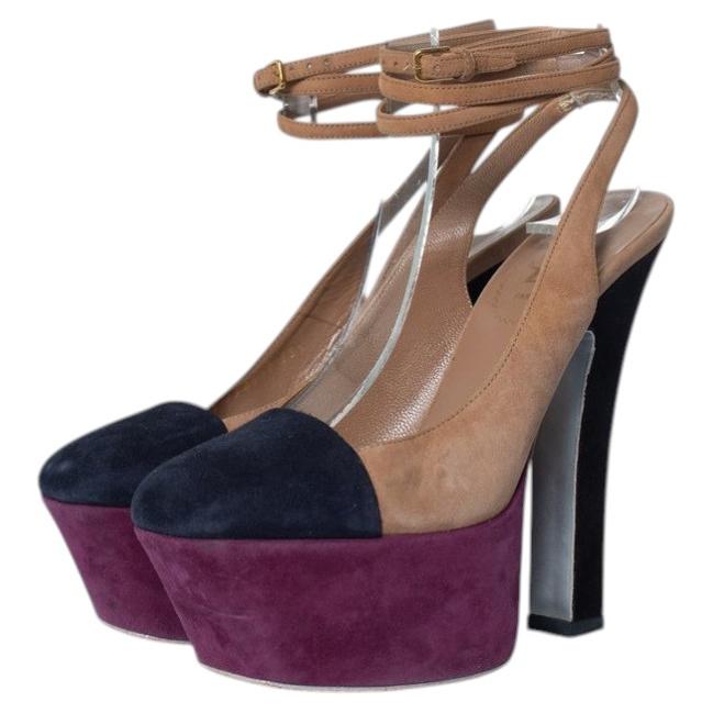 Yves Saint Laurent, tricolor suede platform pumps