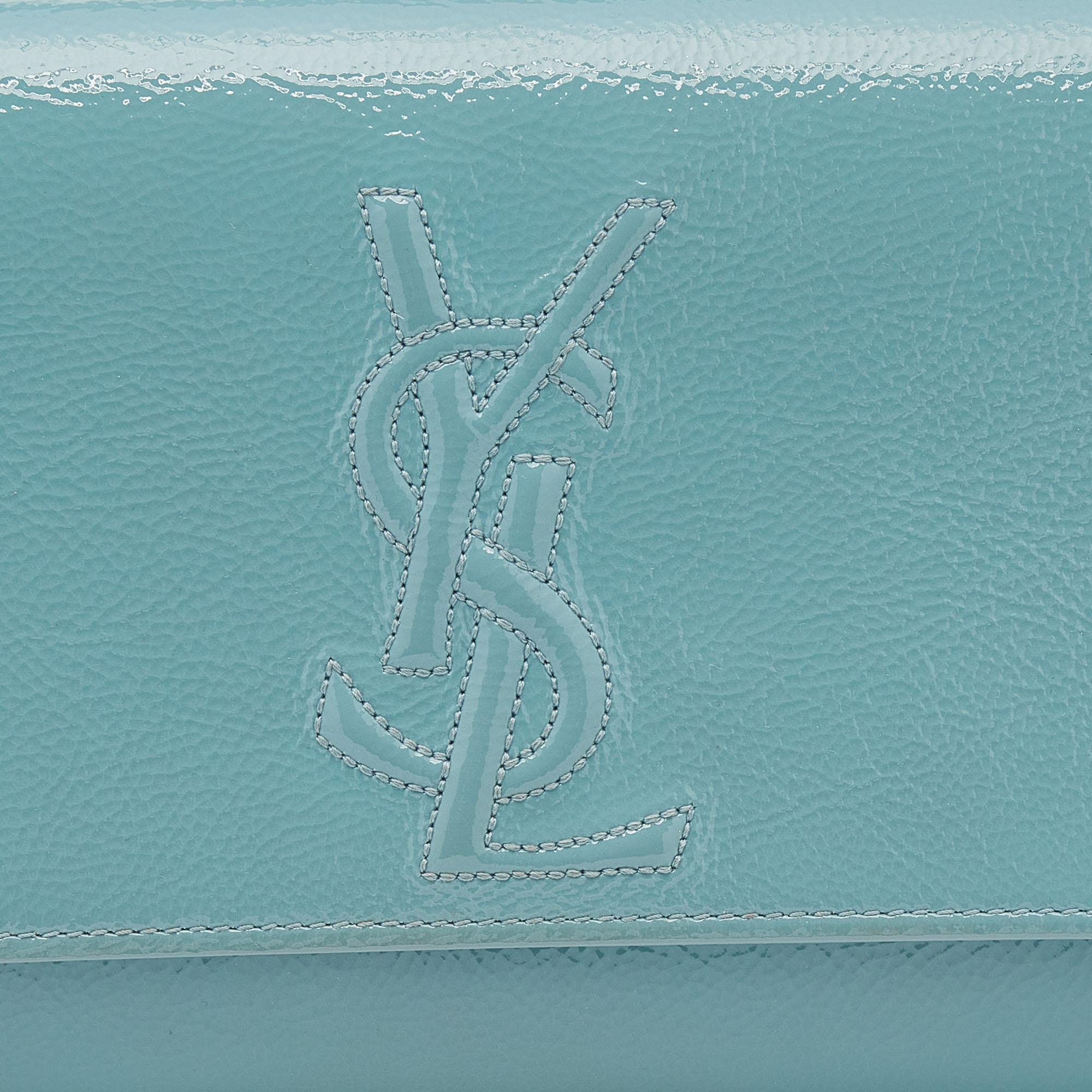 Blue Yves Saint Laurent Turquoise Patent Leather Belle De Jour Flap Clutch