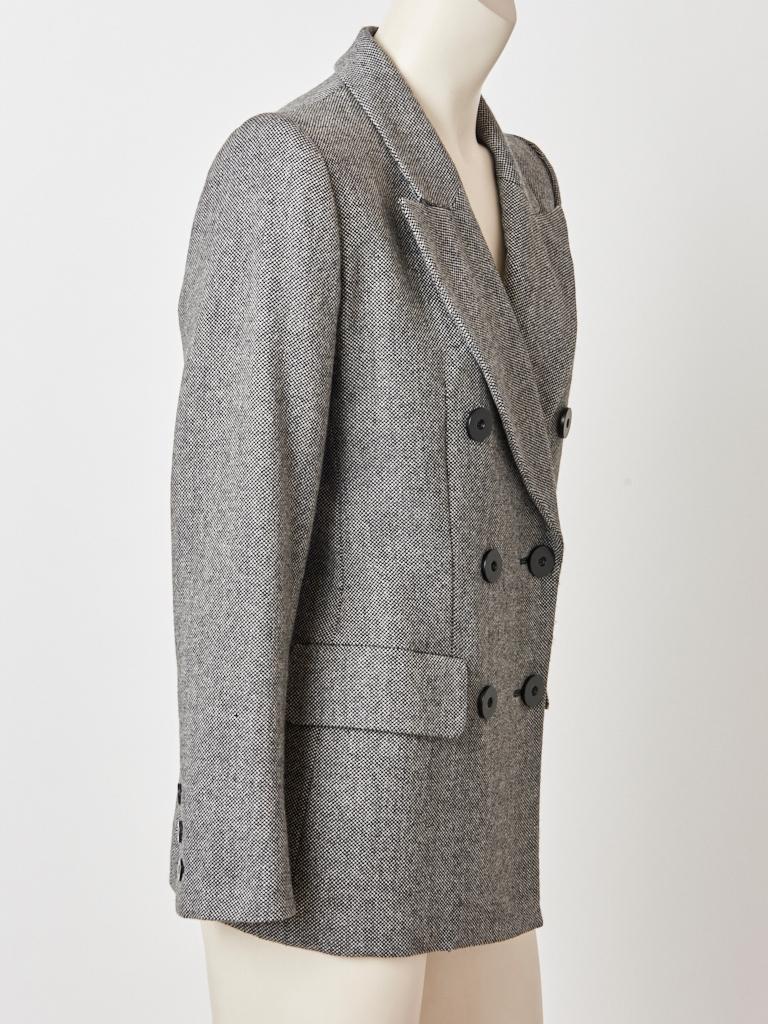 Gray Yves Saint Laurent Tweed Double Breasted Blazer