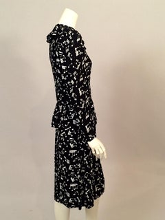 Yves Saint Laurent Two Piece Dress Music Notes Black and White Print