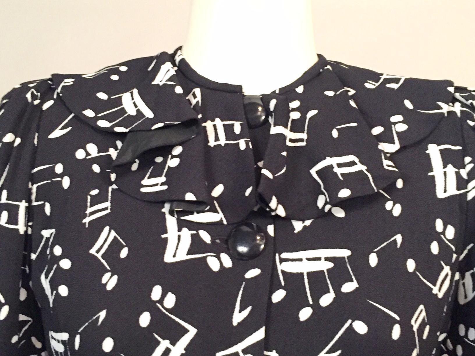 Yves Saint Laurent Two Piece Dress Music Notes Black and White Print In Excellent Condition In New Hope, PA