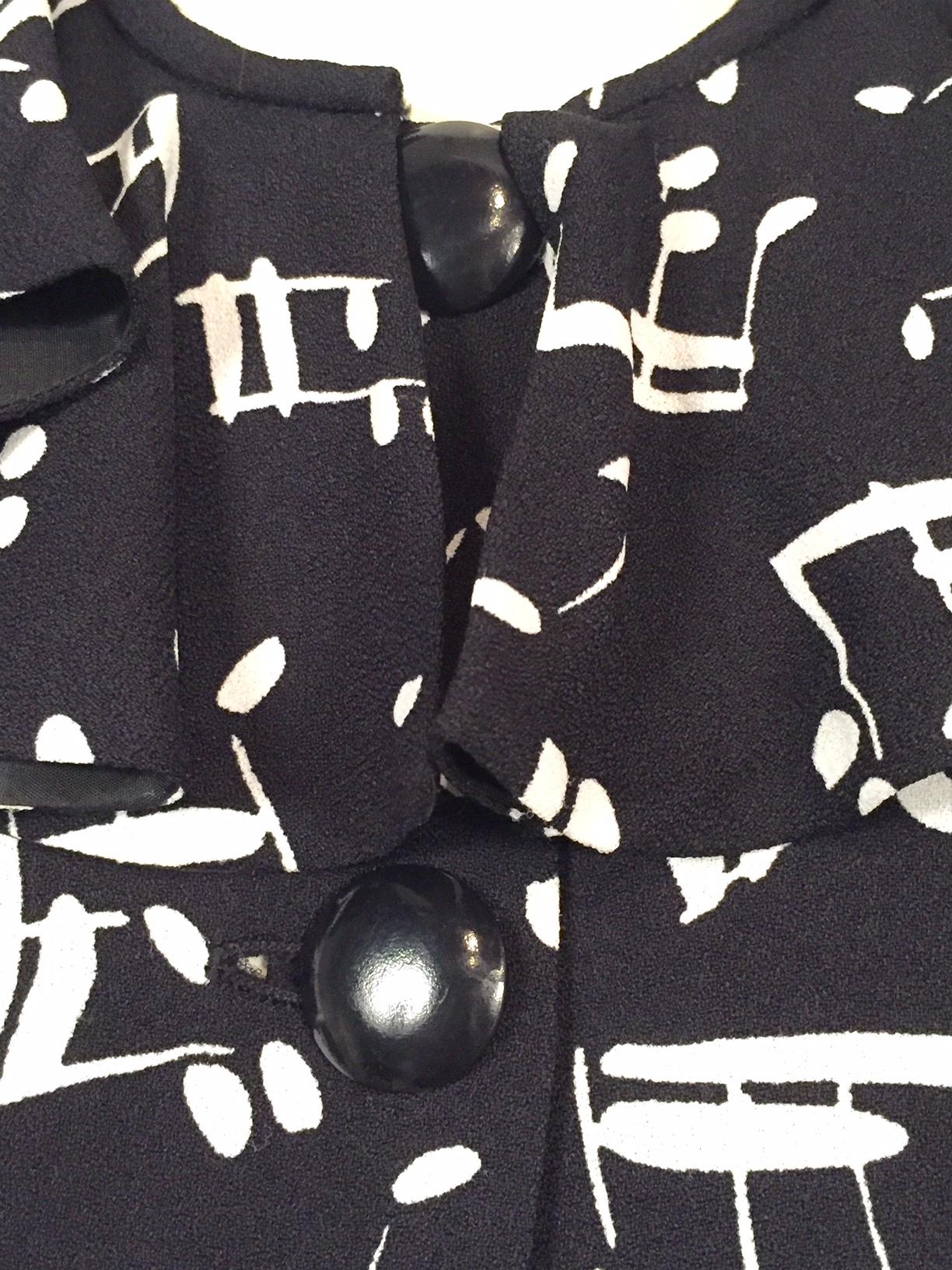 Women's Yves Saint Laurent Two Piece Dress Music Notes Black and White Print