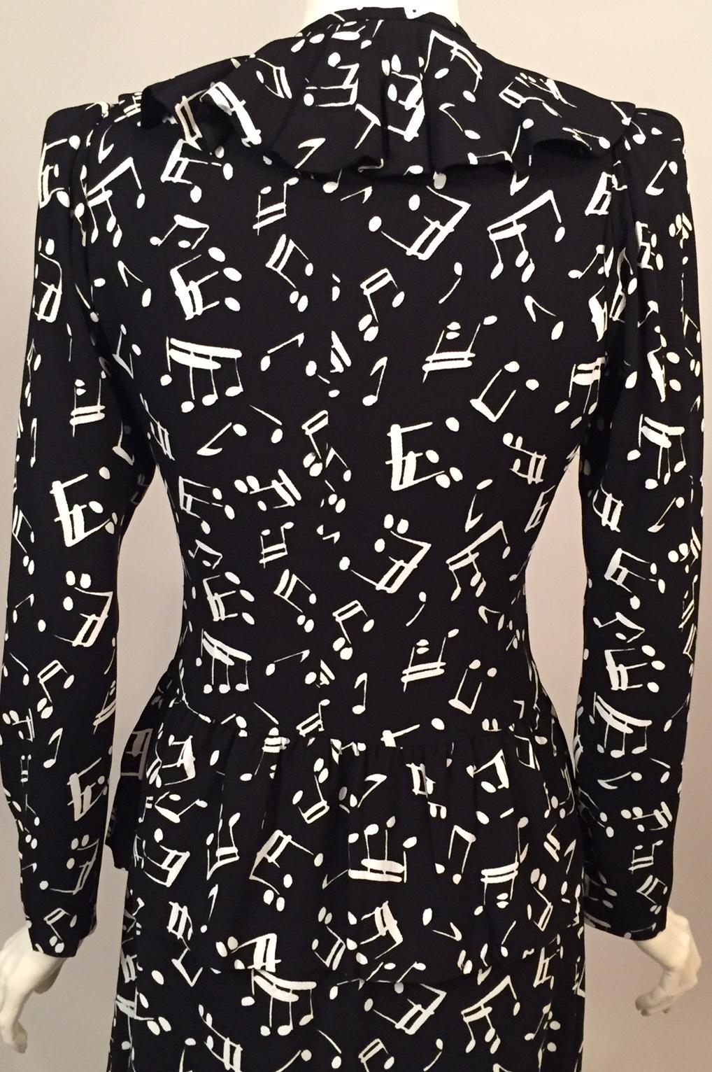 Yves Saint Laurent Two Piece Dress Music Notes Black and White Print 1