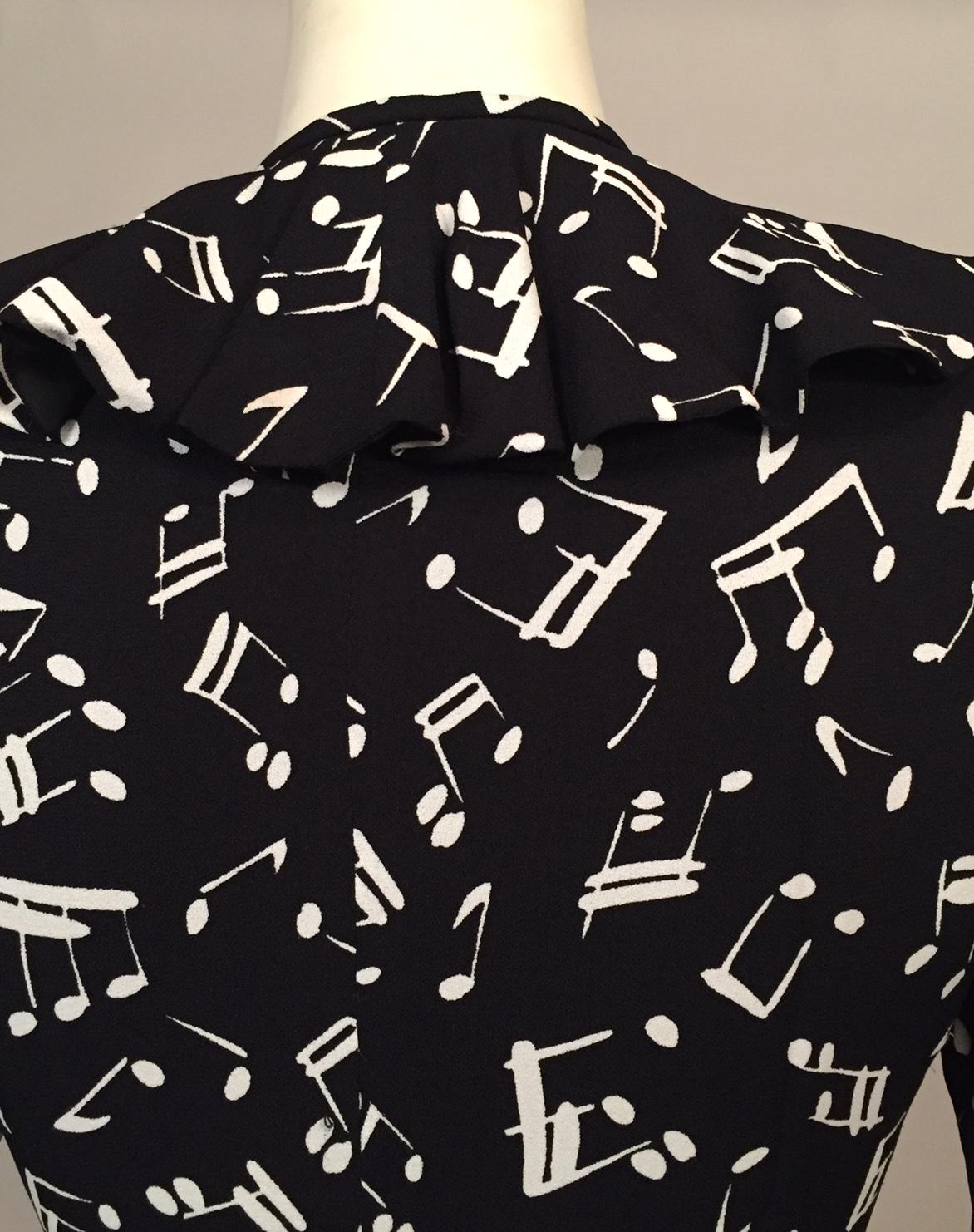 Yves Saint Laurent Two Piece Dress Music Notes Black and White Print 2