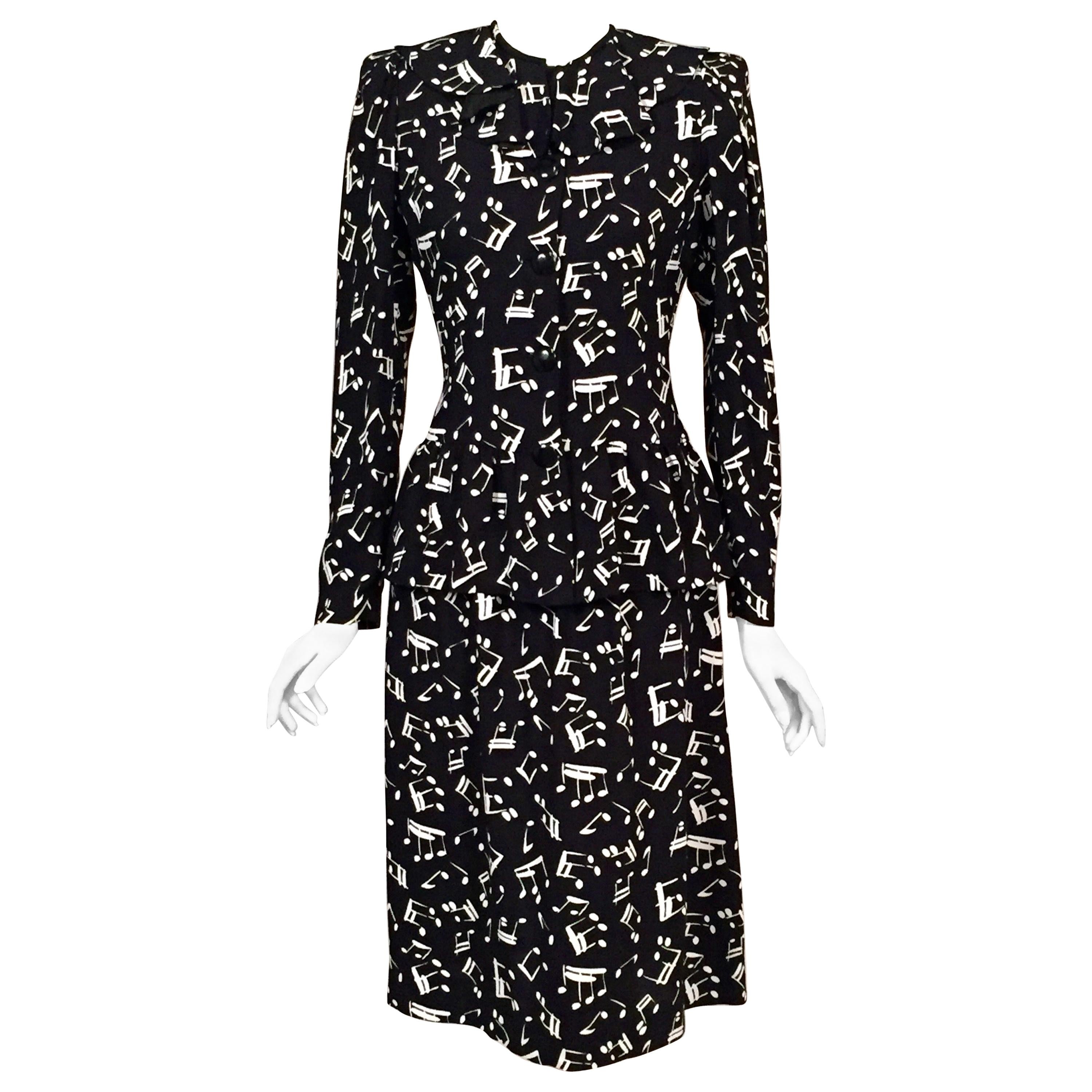 Yves Saint Laurent Two Piece Dress Music Notes Black and White Print