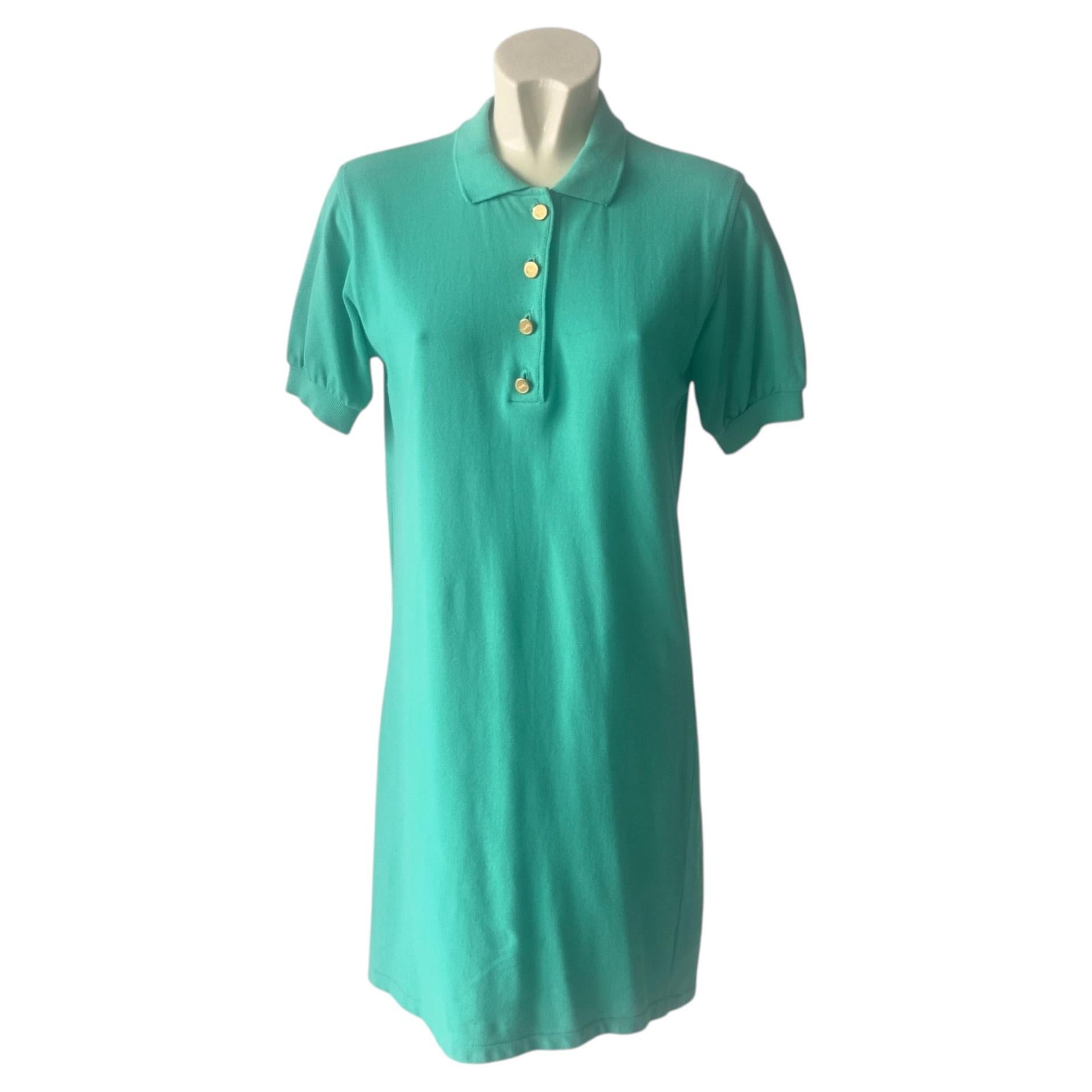 Yves Saint Laurent Variation Abito Polo Vintage Verde in Cotone con Bottoni Logo