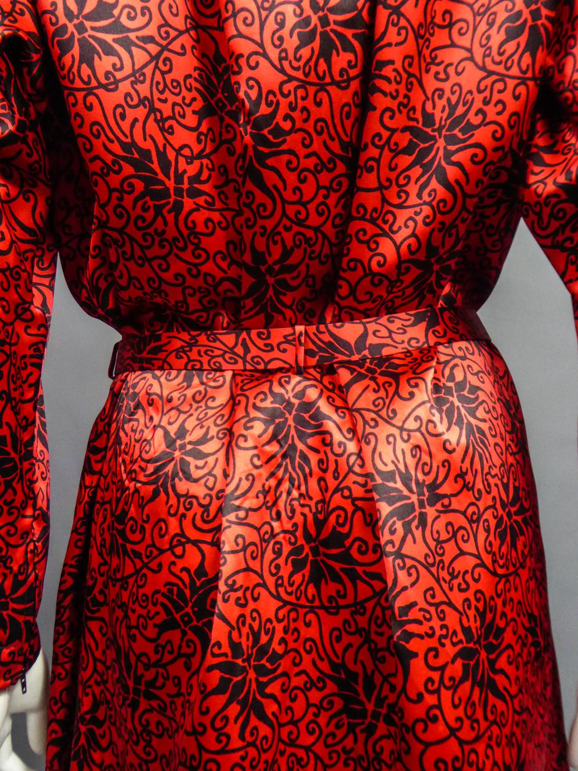 Yves Saint Laurent Blouse Dress in Printed Satin Circa 1990 For Sale 9