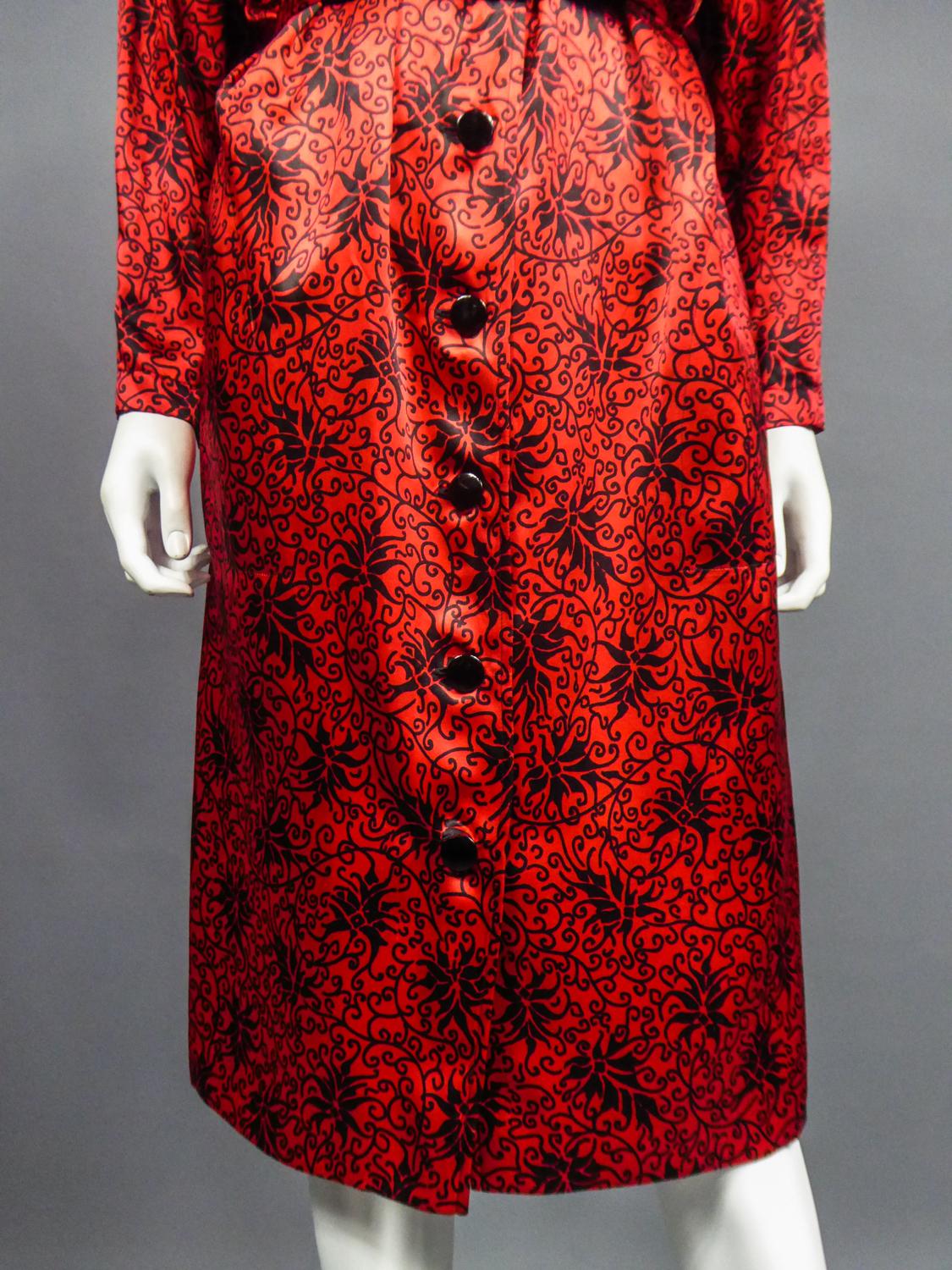 Women's Yves Saint Laurent Blouse Dress in Printed Satin Circa 1990 For Sale