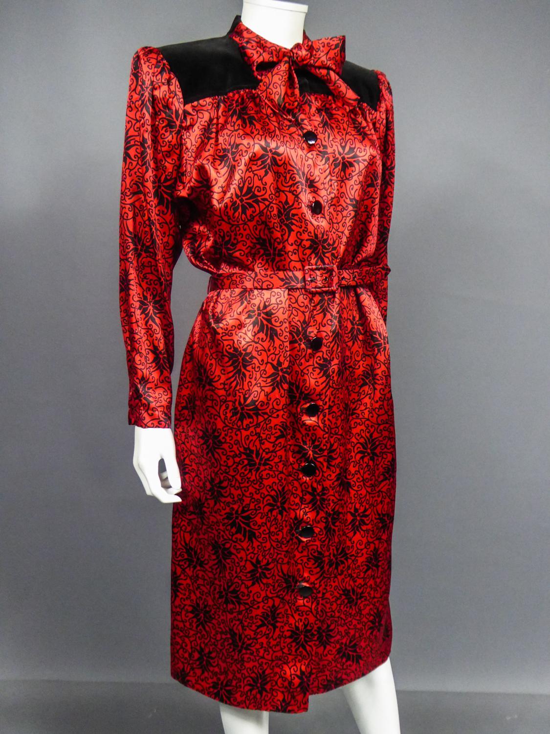 Yves Saint Laurent Blouse Dress in Printed Satin Circa 1990 For Sale 1