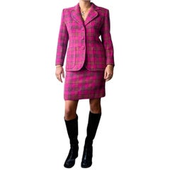 Yves Saint Laurent Variation Fuchsia Plaid Wool Skirt Suit - Fall/Winter97