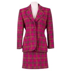 Yves Saint Laurent Variation Fuchsia Plaid Wool Skirt Suit - Fall/Winter97