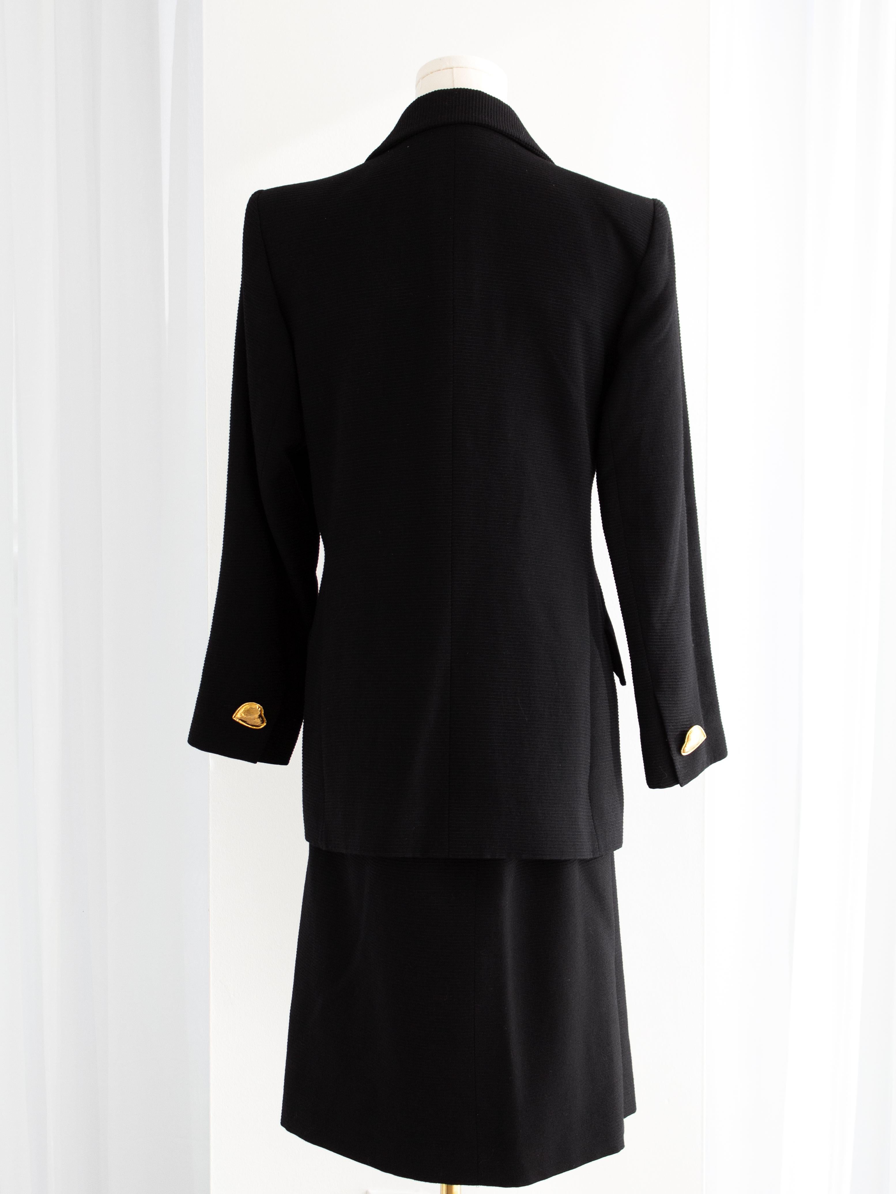 Yves Saint Laurent Variation Vintage S/S 1995 Black Gold Heart Jacket Skirt Suit 1