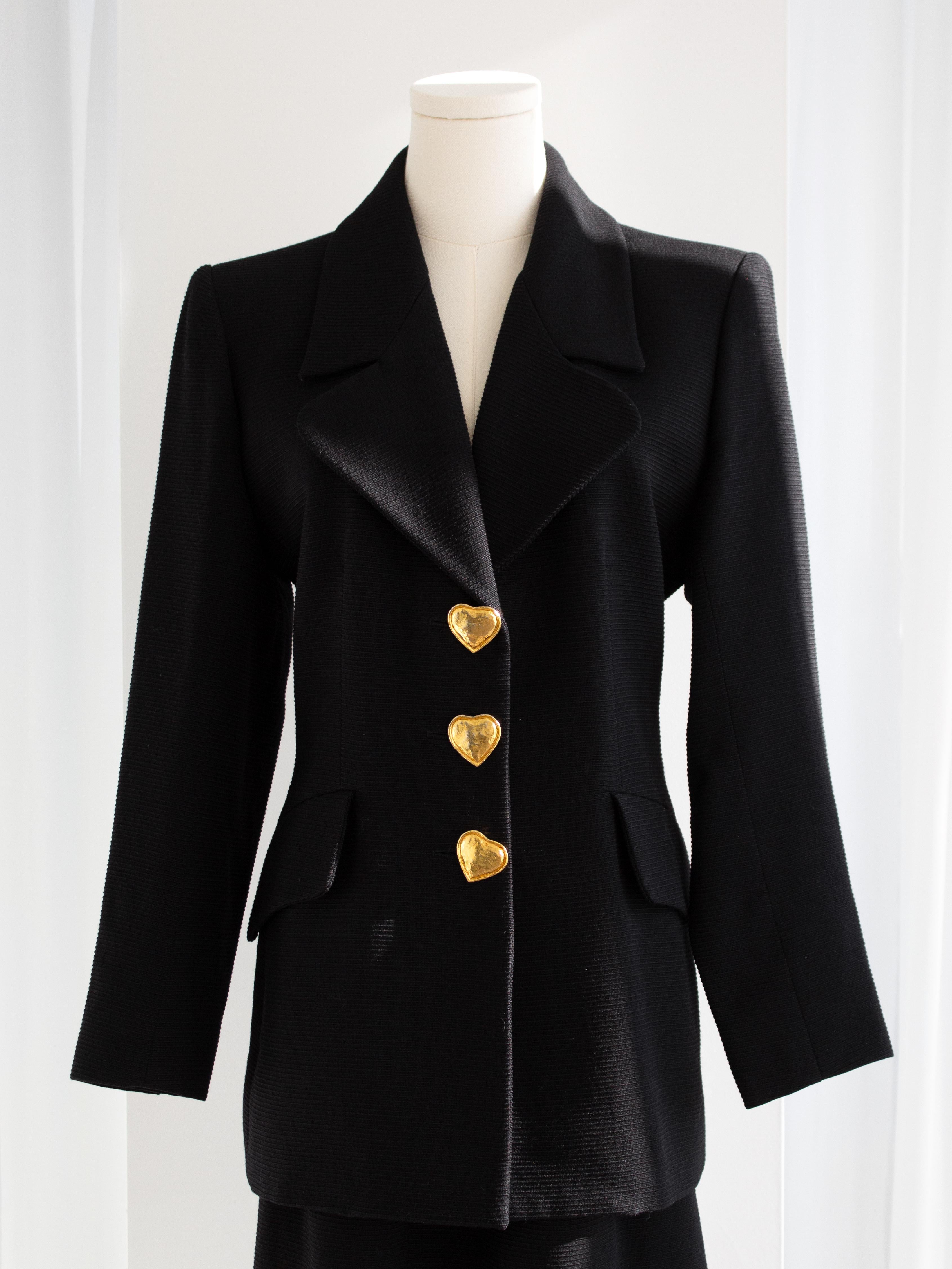 Yves Saint Laurent Variation Vintage S/S 1995 Black Gold Heart Jacket Skirt Suit 3