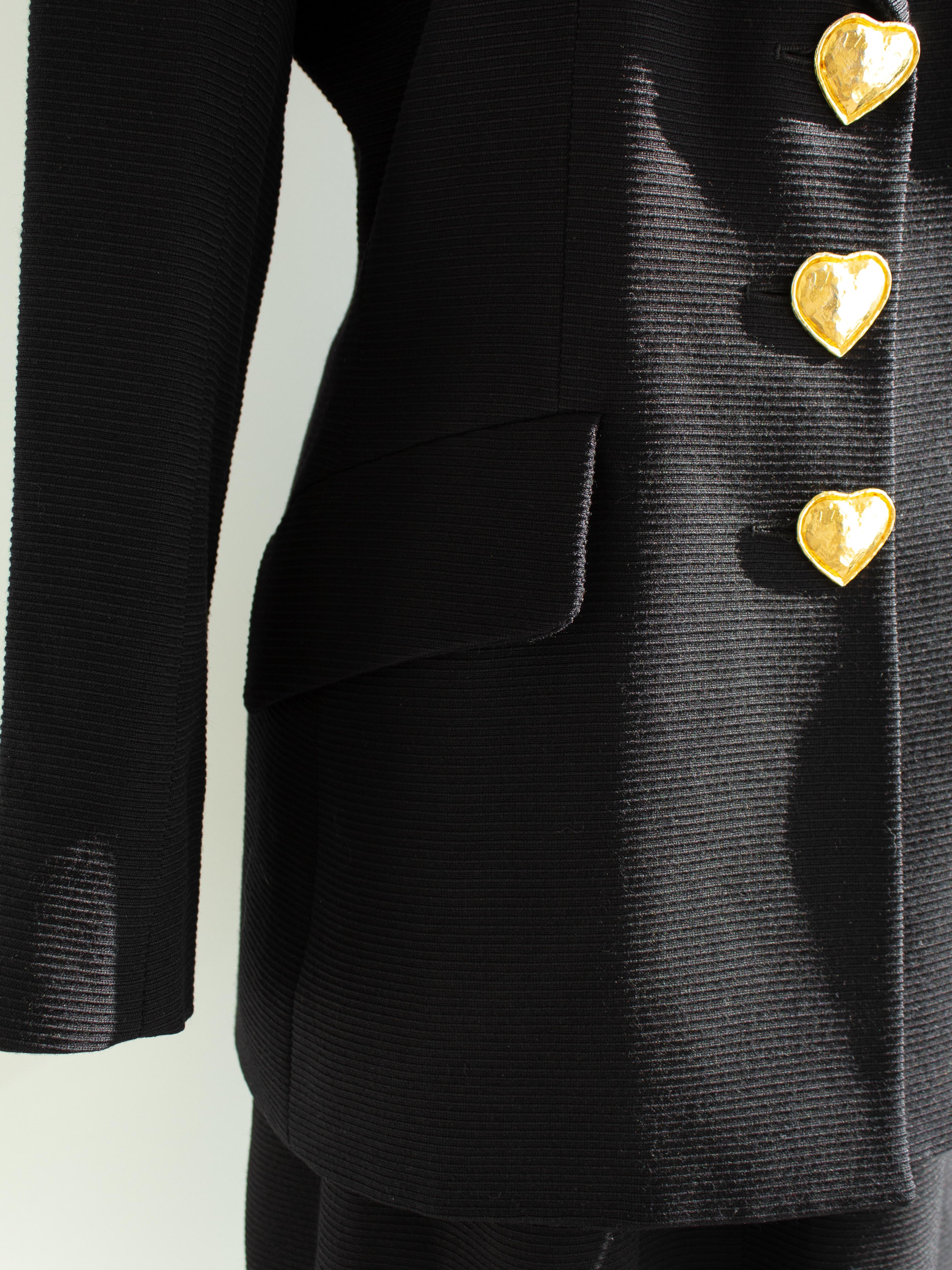 Yves Saint Laurent Variation Vintage S/S 1995 Black Gold Heart Jacket Skirt Suit 5