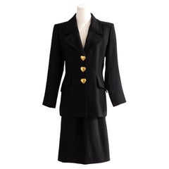 Yves Saint Laurent Variation Vintage S/S 1995 Black Gold Heart Jacket Skirt Suit