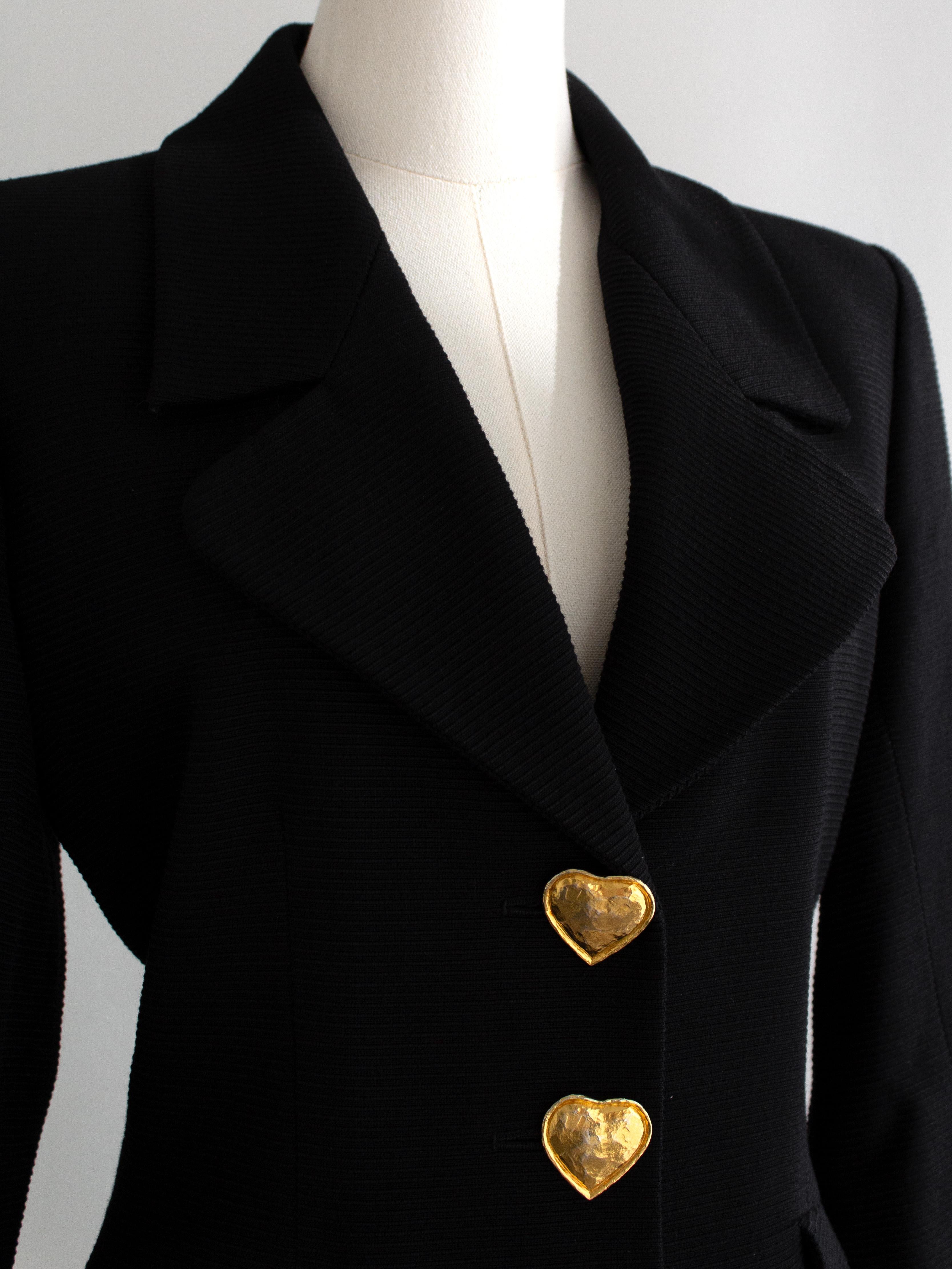 Yves Saint Laurent Variation Vintage S/S 1995 Black Jacket Gold Heart Buttons Pour femmes en vente