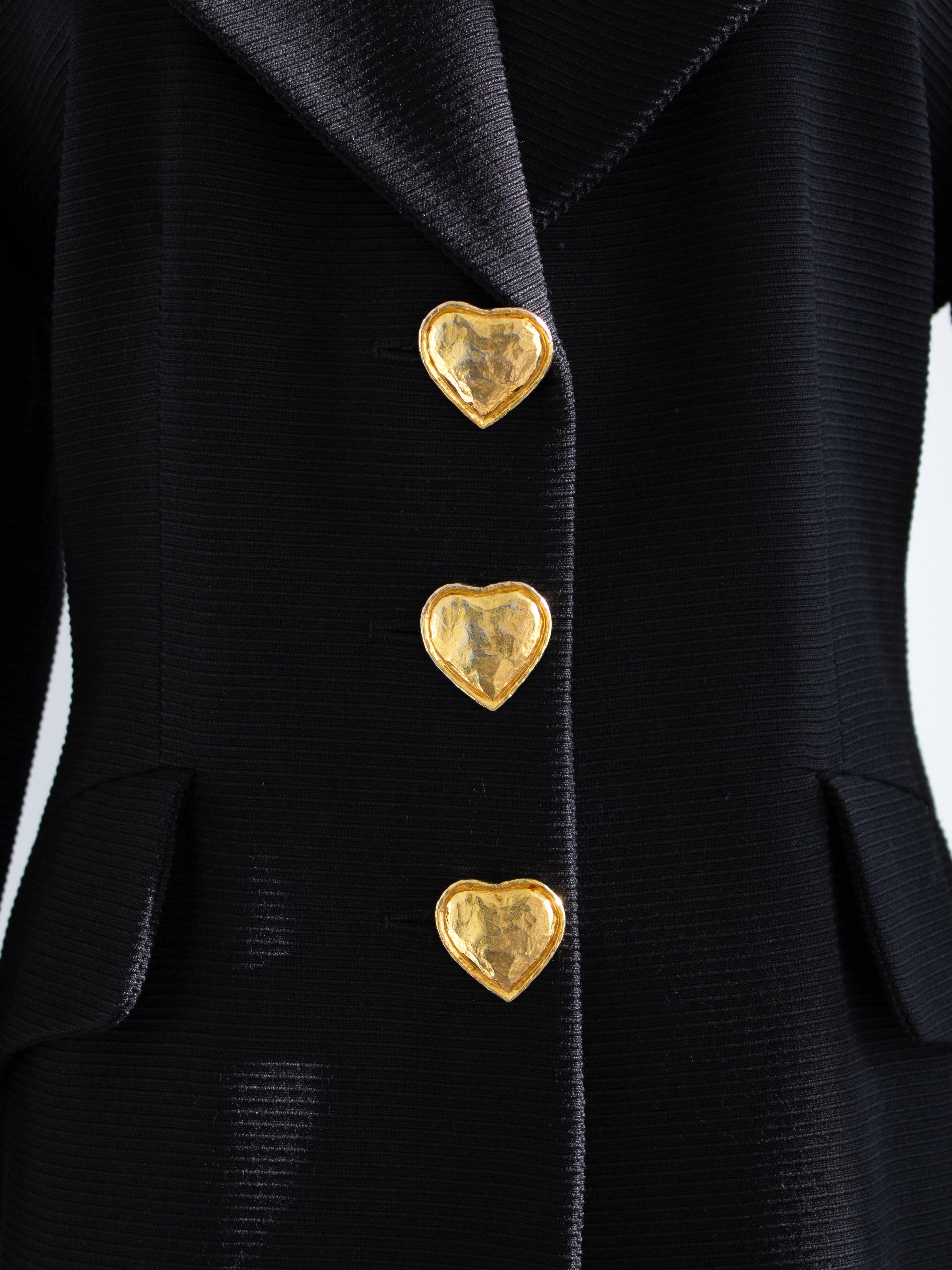 Yves Saint Laurent Variation Vintage S/S 1995 Black Jacket Gold Heart Buttons en vente 1