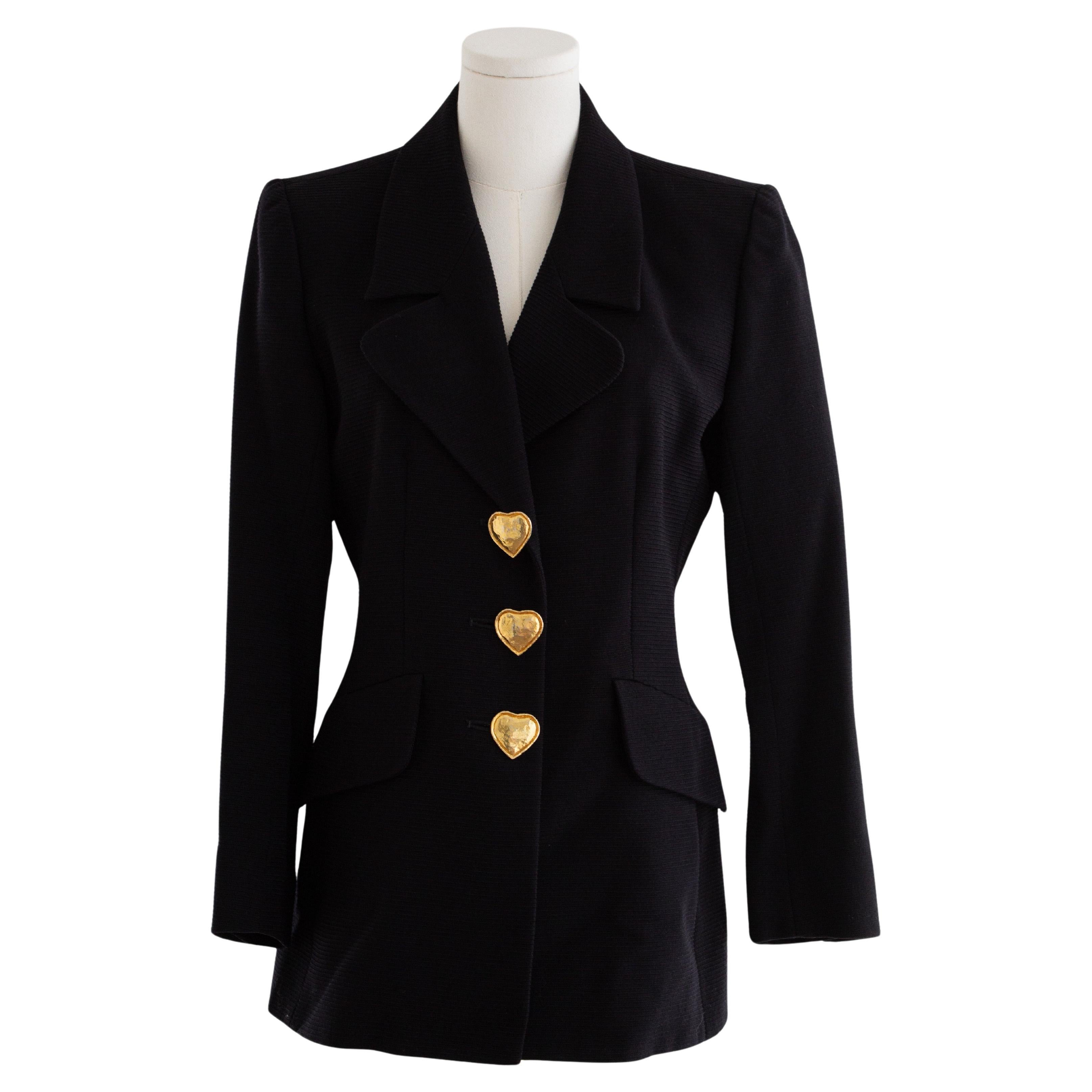 Yves Saint Laurent Variation Vintage S/S 1995 Black Jacket Gold Heart Buttons