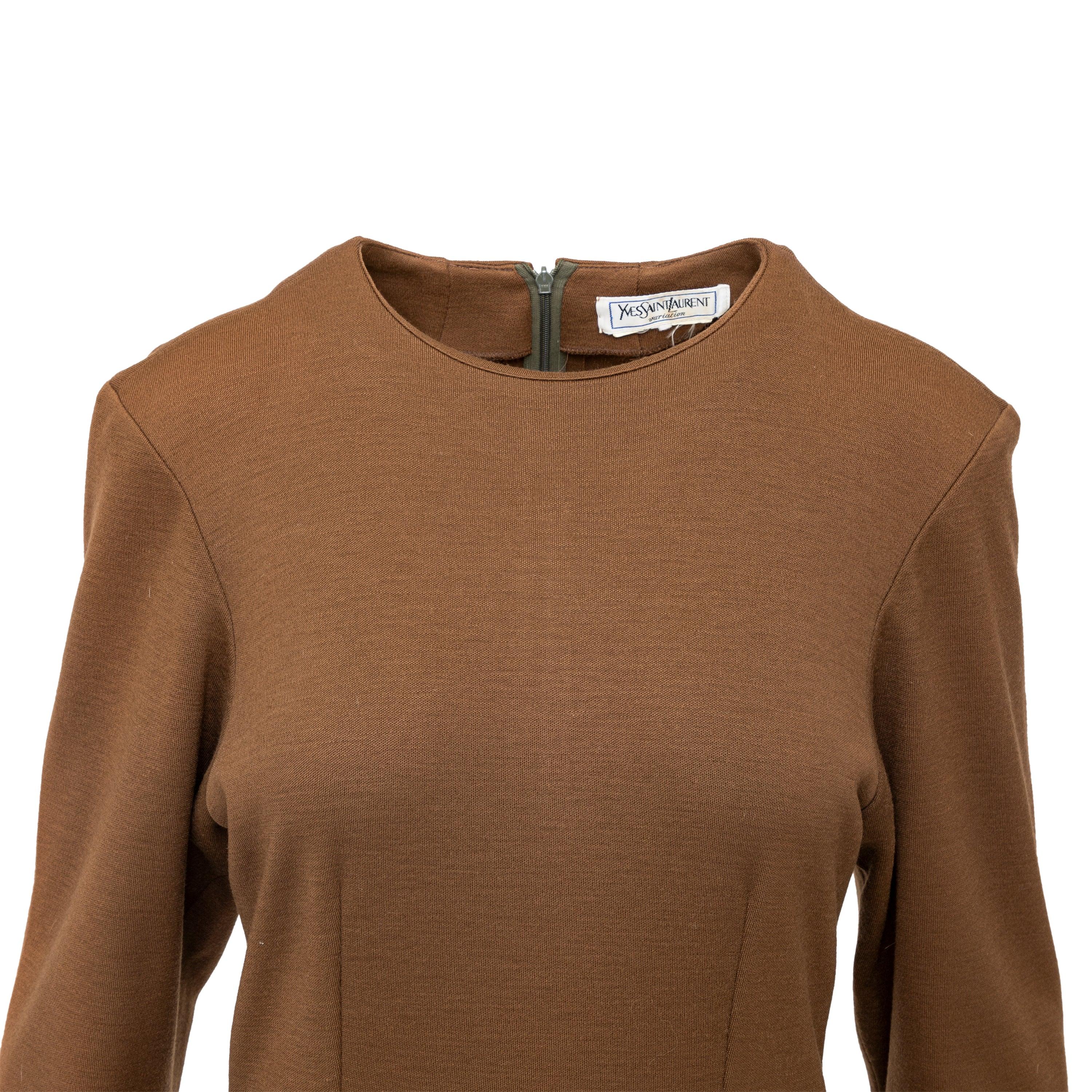 Brown Yves Saint Laurent Variation Wool Dress - '90s For Sale